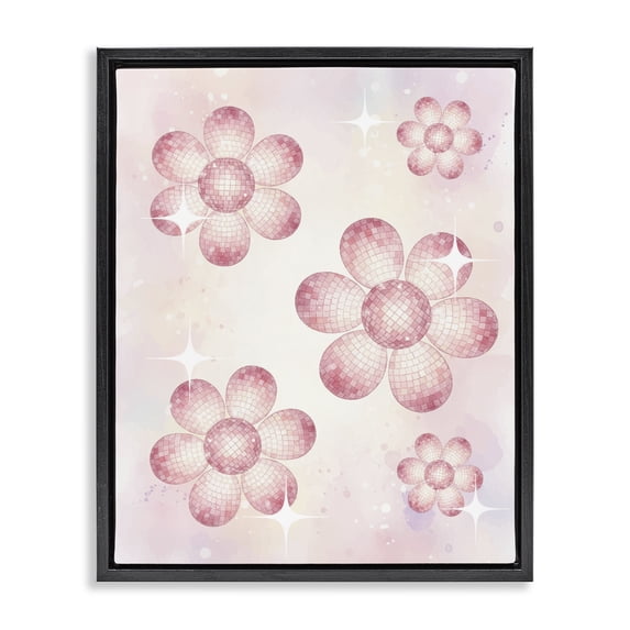 Stupell Industries Bohemian Disco Ball Floral Patterns Black Floating Frame Canvas Art, 25 x 31, by Lil' Rue