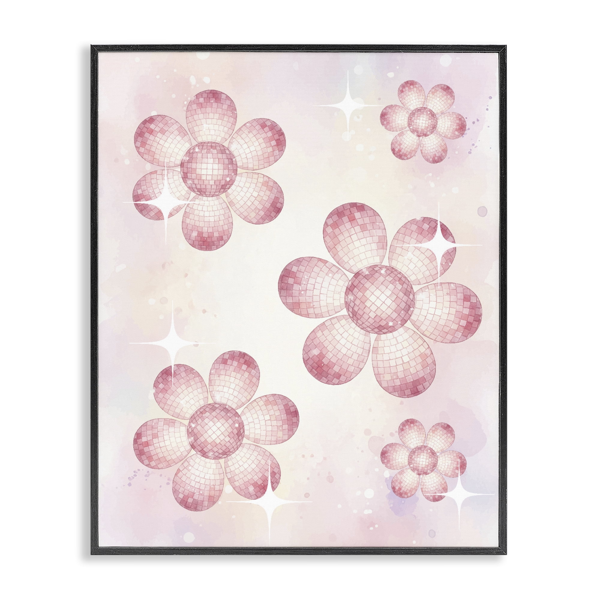 Stupell Industries Disco Ball Floral Patterns Black Framed Giclee Art, design by Lil' Rue