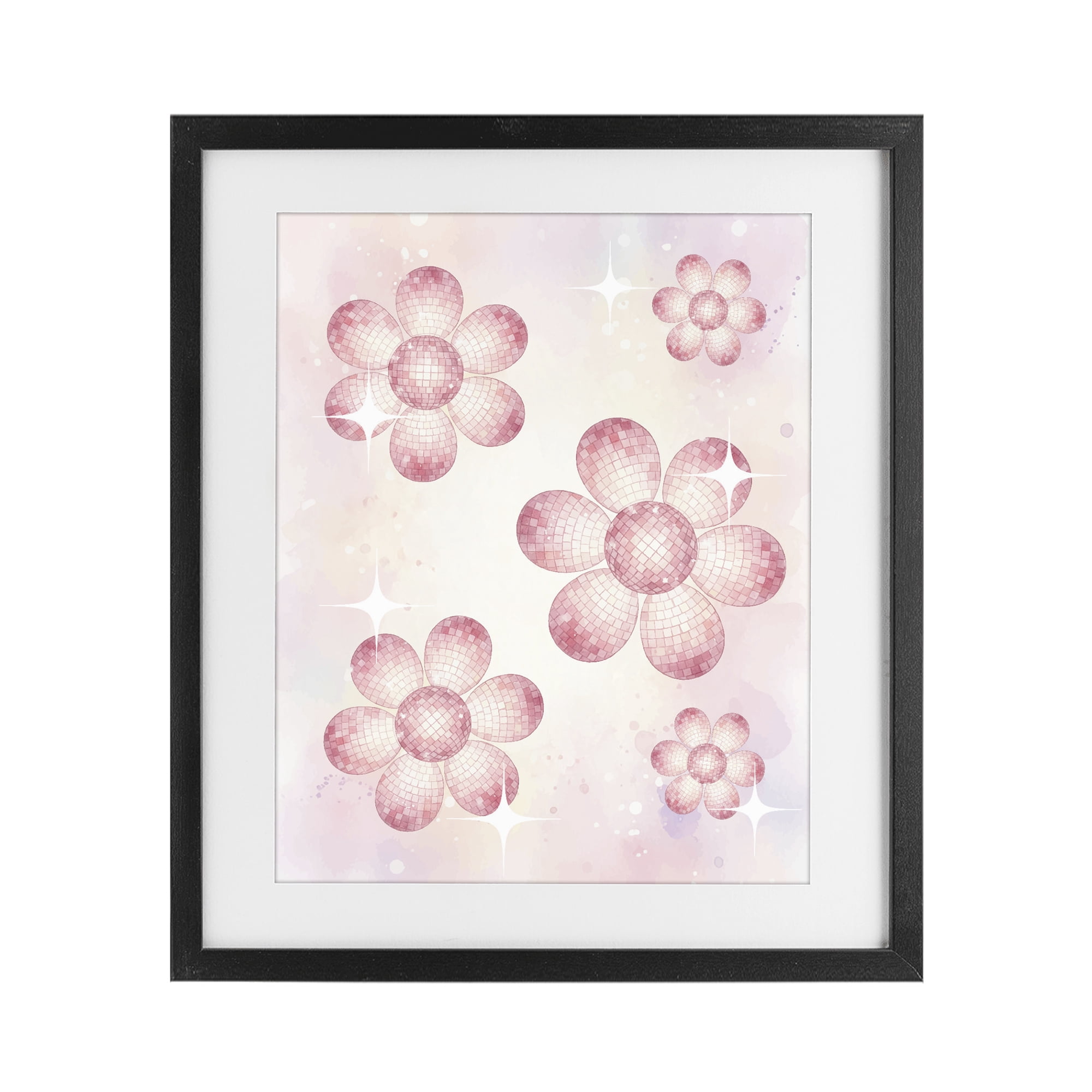 Stupell Industries Disco Ball Floral Patterns Black Framed Print Under Glass, design by Lil' Rue