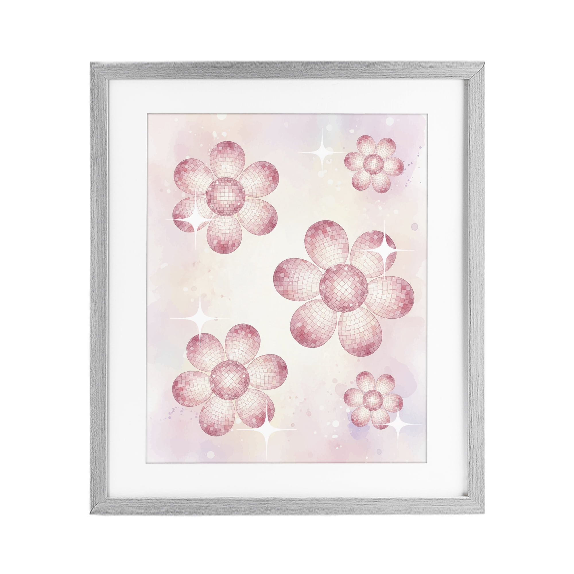 Stupell Industries Disco Ball Floral Patterns Gray Framed Print Under Glass, design by Lil' Rue