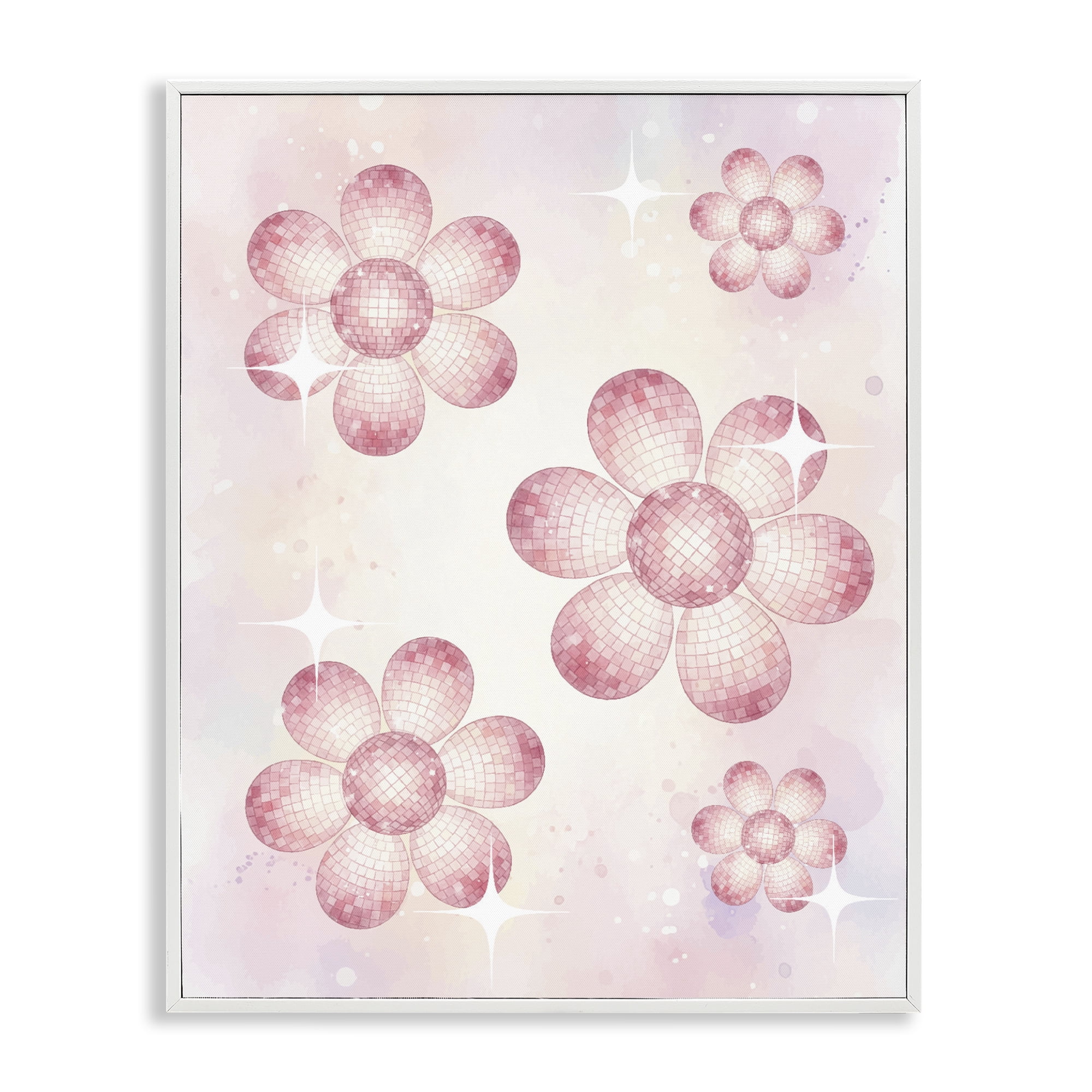 Stupell Industries Disco Ball Floral Patterns White Framed Giclee Art, design by Lil' Rue