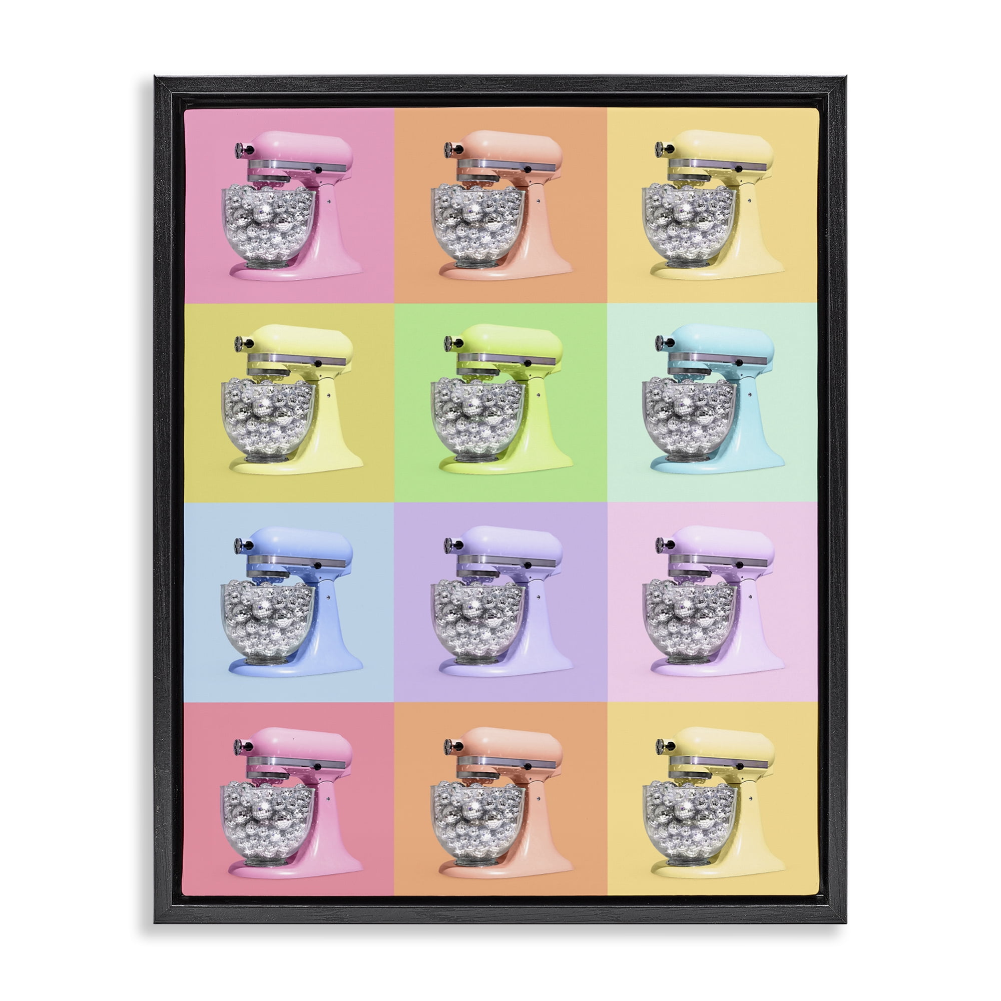 Stupell Industries Disco Ball Kitchen Mixer Collage Black Framed Floater Canvas Wall Art, design by LISH Creative