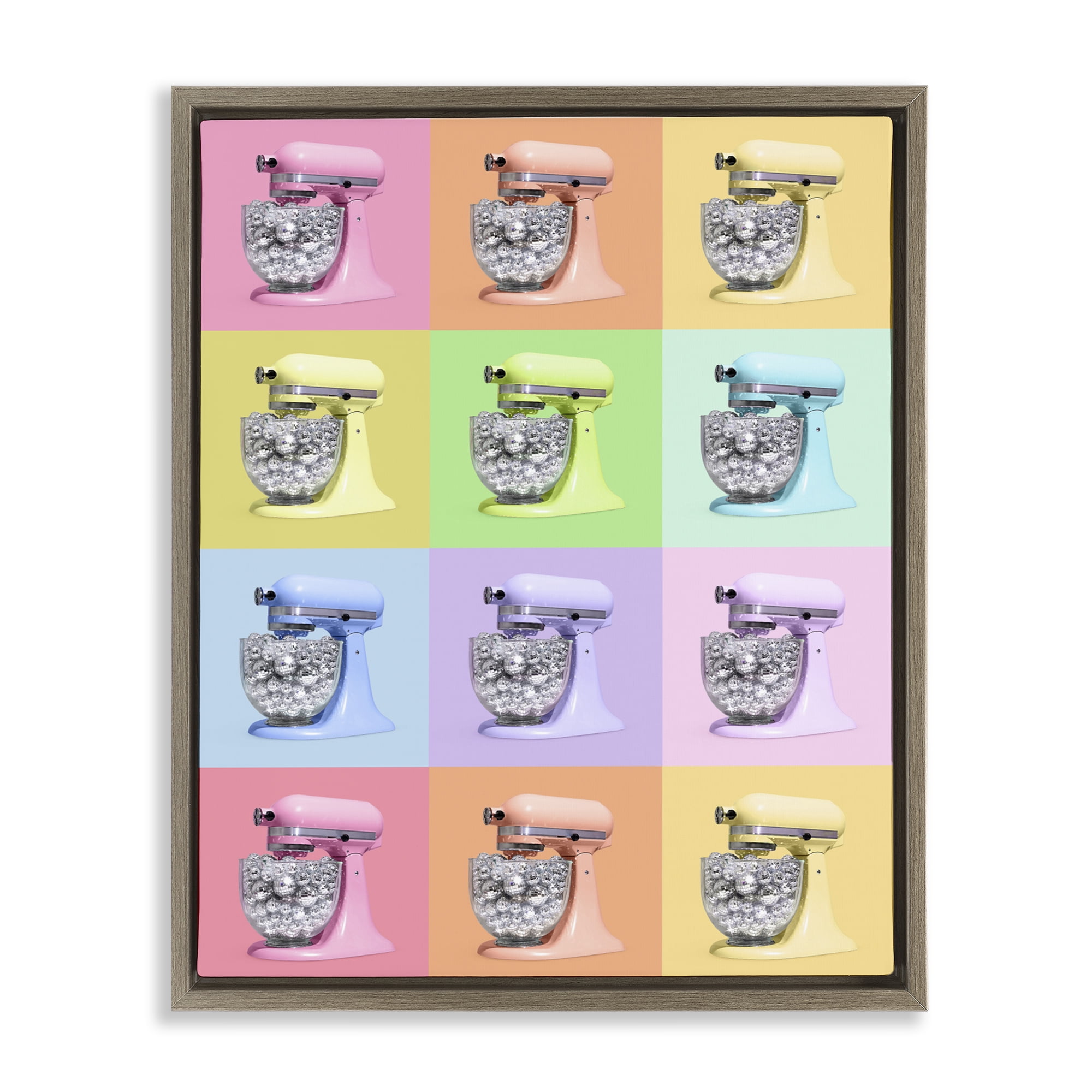 Stupell Industries Disco Ball Kitchen Mixer Collage Brown Framed Floater Canvas Wall Art, design by LISH Creative