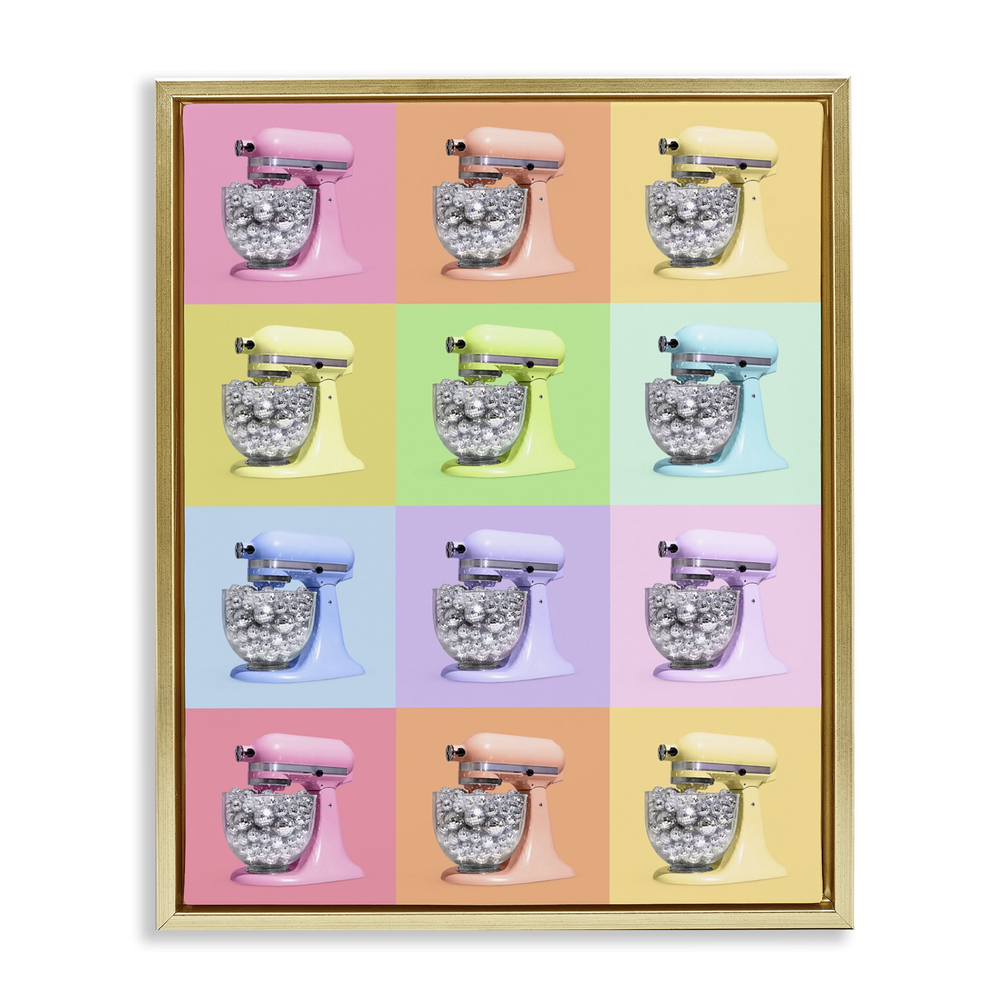 Stupell Industries Disco Ball Kitchen Mixer Collage Gold Framed Floater Canvas Wall Art, design by LISH Creative