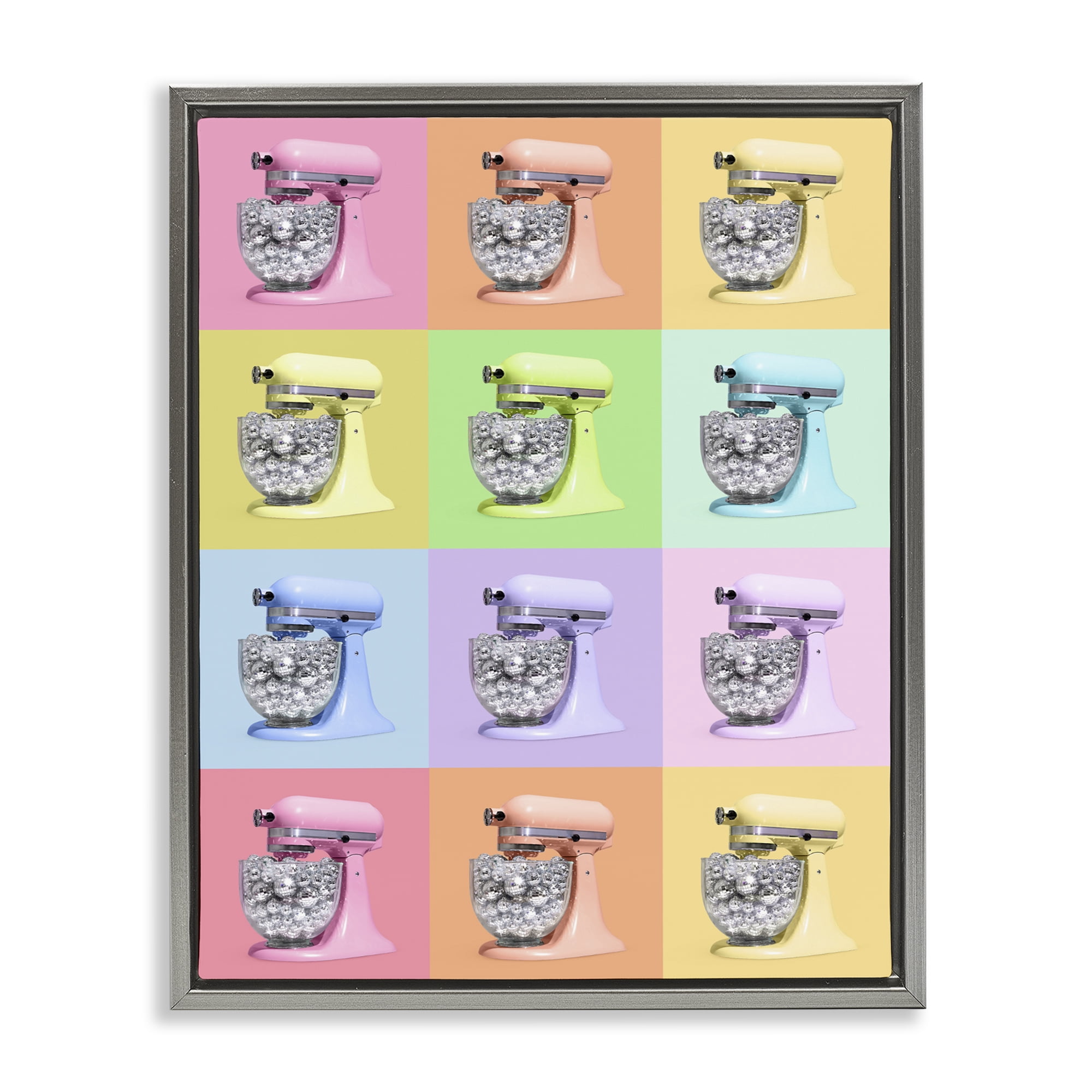 Stupell Industries Disco Ball Kitchen Mixer Collage Gray Framed Floater Canvas Wall Art, design by LISH Creative