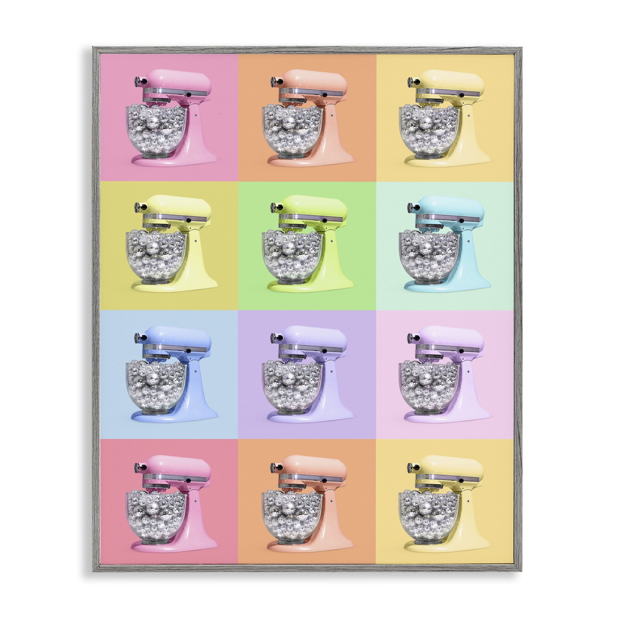 Stupell Industries Disco Ball Kitchen Mixer Collage Gray Framed Giclee Art, design by LISH Creative
