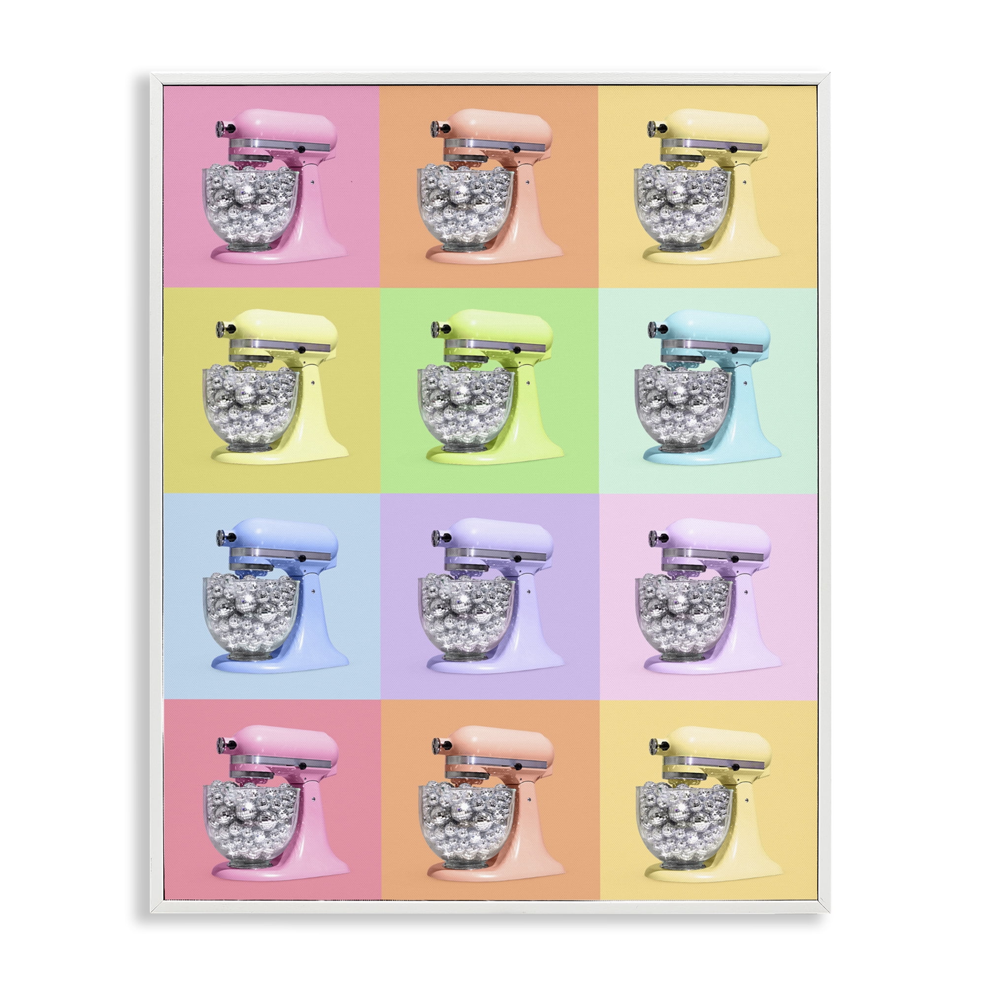 Stupell Industries Disco Ball Kitchen Mixer Collage White Framed Giclee Art, design by LISH Creative