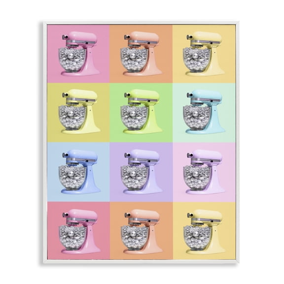 Stupell Industries Disco Ball Kitchen Mixer Collage White Framed Giclee Art, design by LISH Creative
