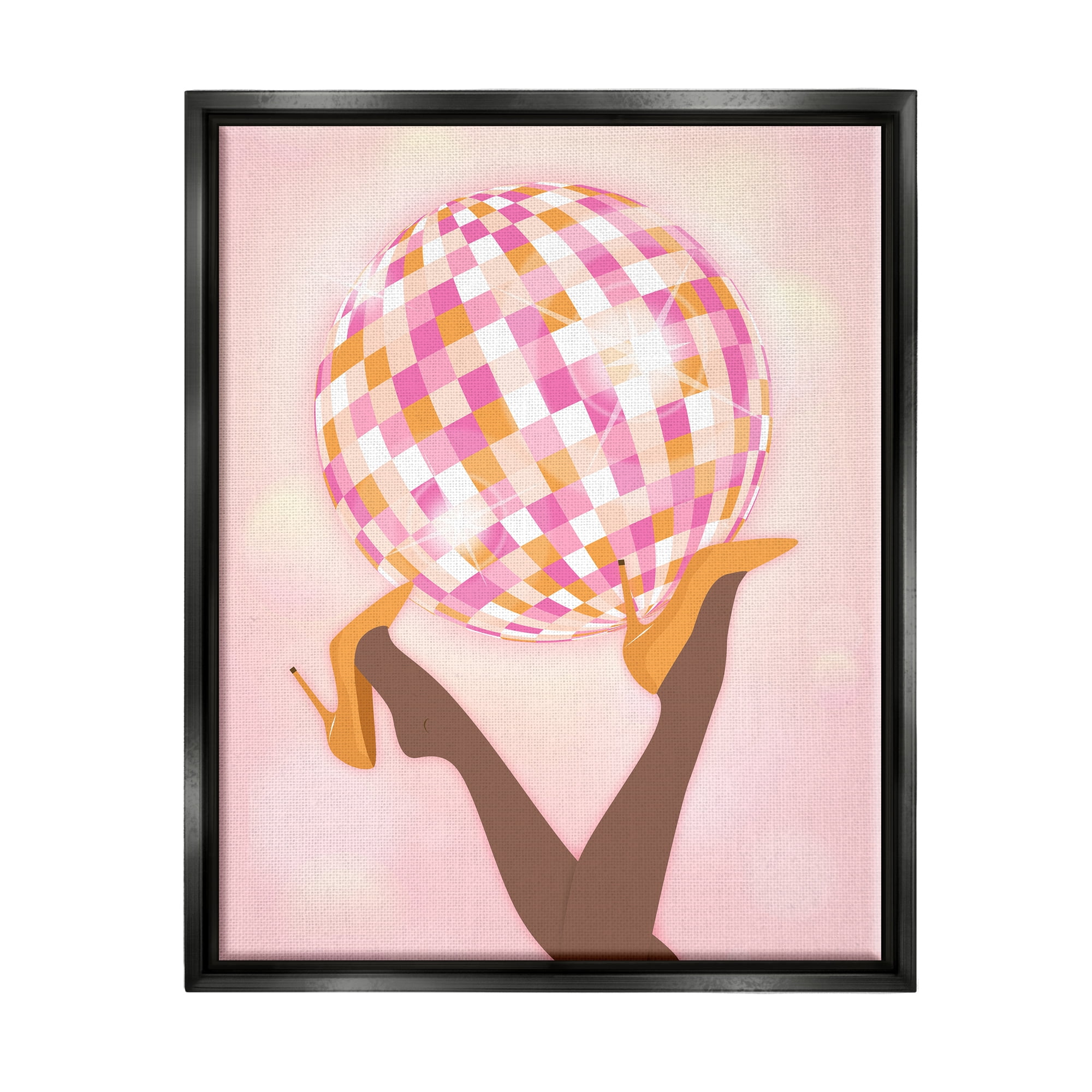 Stupell Industries Disco Ball Retro Dancing Legs Beauty & Fashion Painting Black Floater Framed Art Print Wall Art
