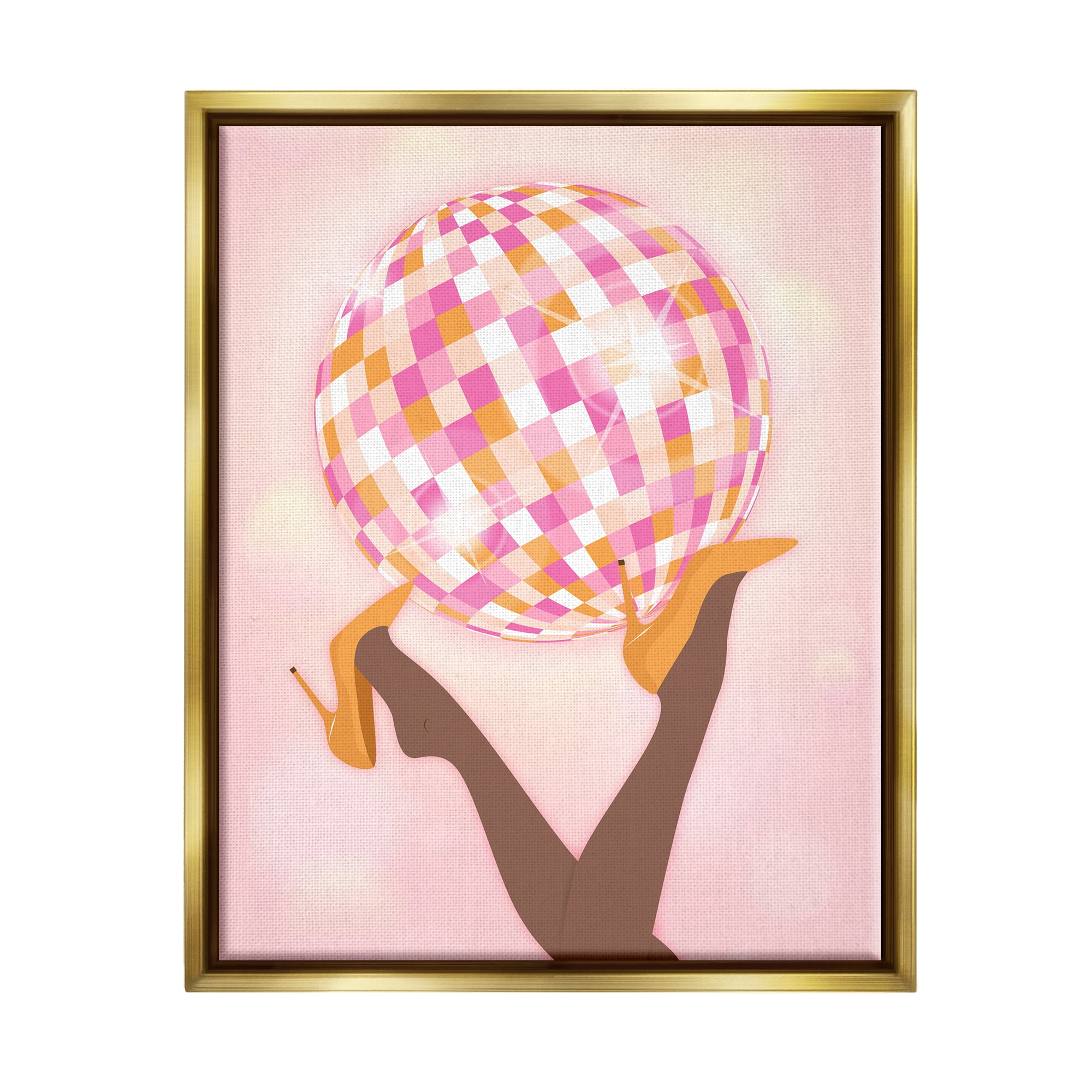 Stupell Industries Disco Ball Retro Dancing Legs Beauty & Fashion Painting Gold Floater Framed Art Print Wall Art