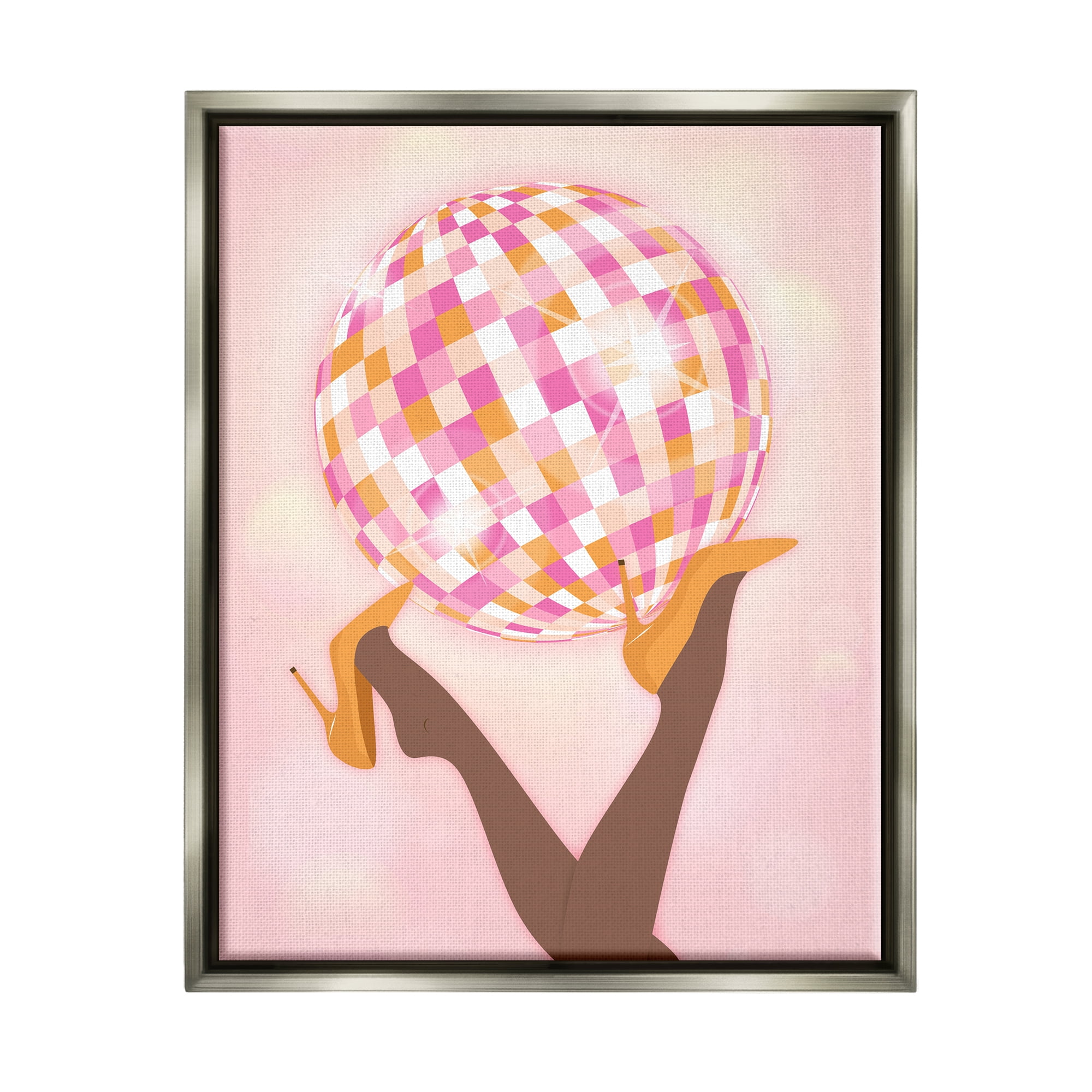Stupell Industries Disco Ball Retro Dancing Legs Beauty & Fashion Painting Gray Floater Framed Art Print Wall Art