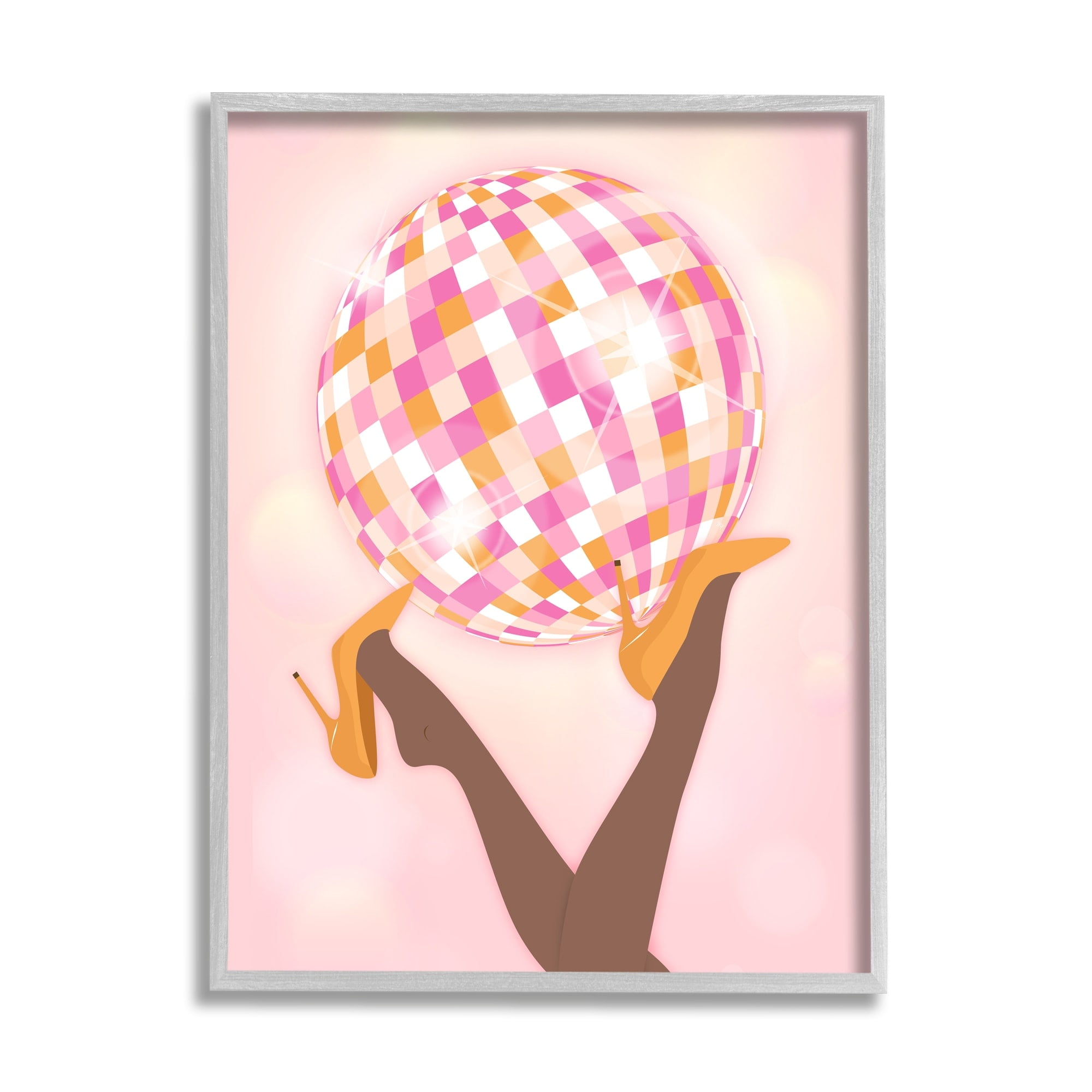Stupell Industries Disco Ball Retro Dancing Legs Beauty & Fashion Painting Gray Framed Art Print Wall Art