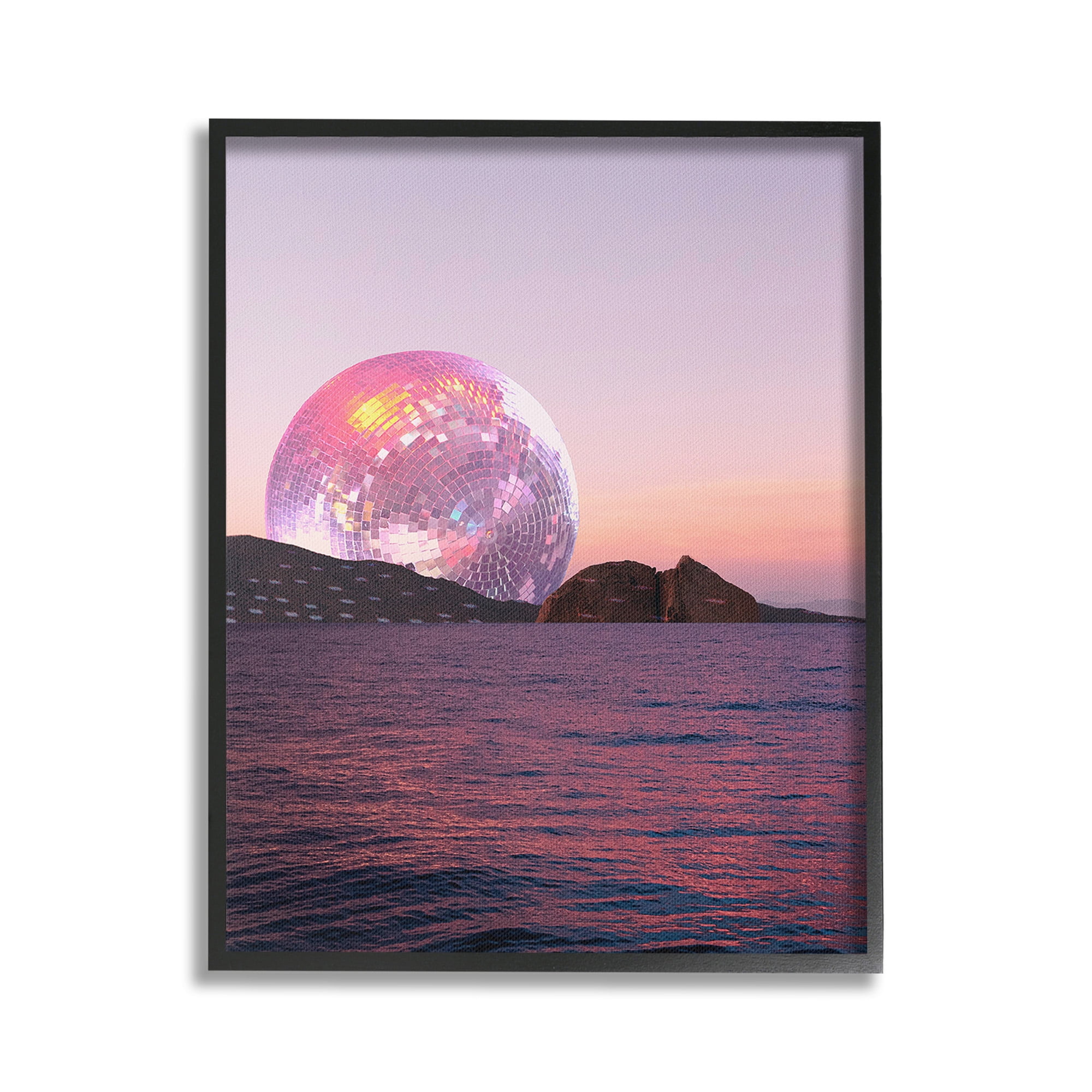 Stupell Industries Disco Ball Sunset Landscape Painting Black Framed Art Print Wall Art, 24 x 30