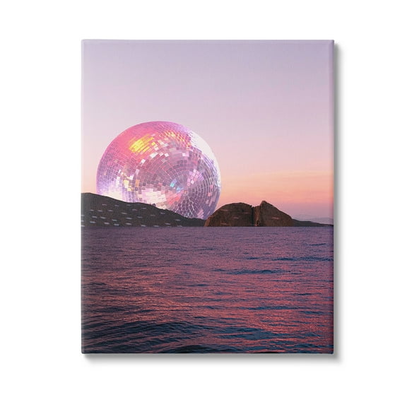 Stupell Industries Disco Ball Sunset Landscape Painting Gallery Wrapped Canvas Art Print Wall Art, 16 x 20