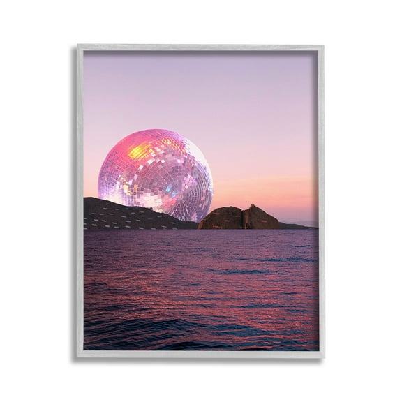 Stupell Industries Disco Ball Sunset Landscape Painting Gray Framed Art Print Wall Art, 11 x 14