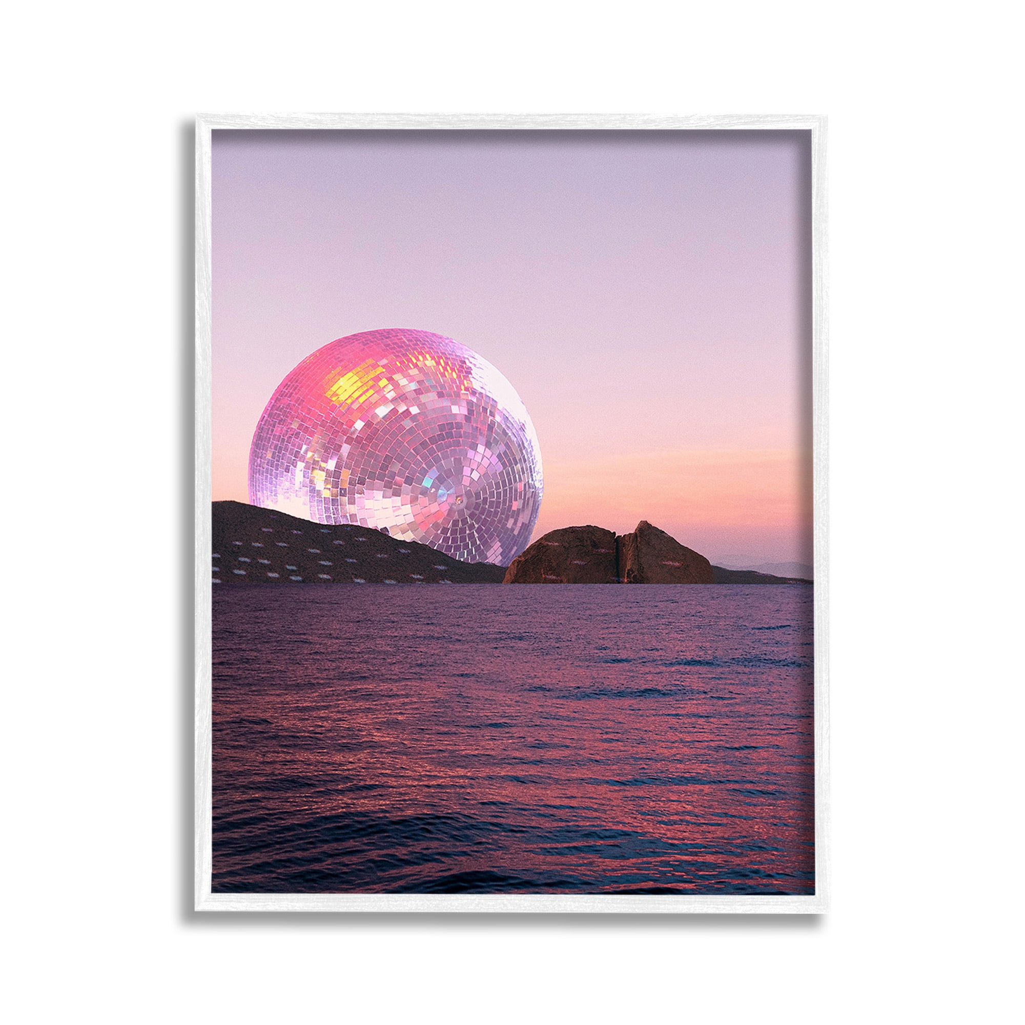 Stupell Industries Disco Ball Sunset Landscape Painting White Framed Art Print Wall Art, 11 x 14