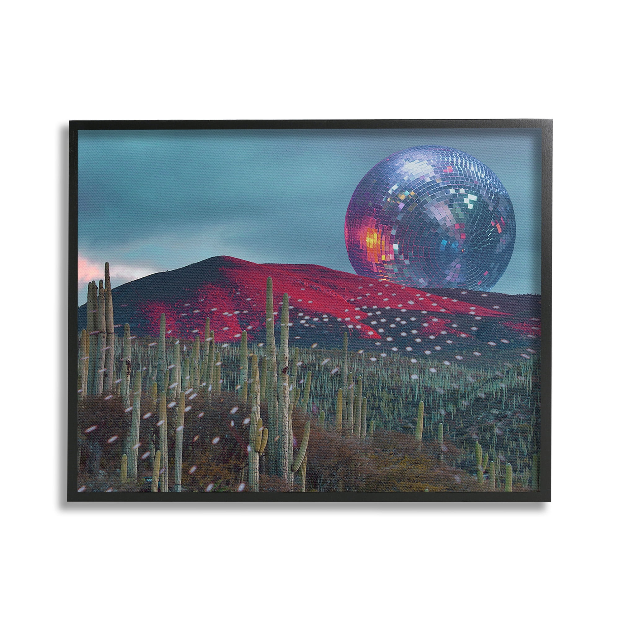 Stupell Industries Disco Ball in Desert Landscape Painting Black Framed Art Print Wall Art, 30 x 24