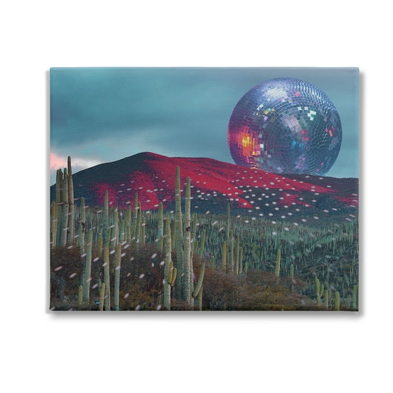 Stupell Industries Disco Ball in Desert Landscape Painting Gallery Wrapped Canvas Art Print Wall Art, 20 x 16