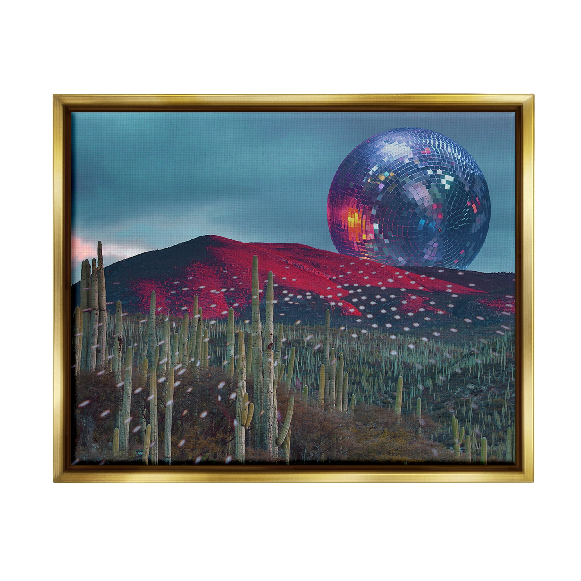 Stupell Industries Disco Ball in Desert Landscape Painting Gold Floater Framed Canvas Art Print Wall Art, 31 x 25
