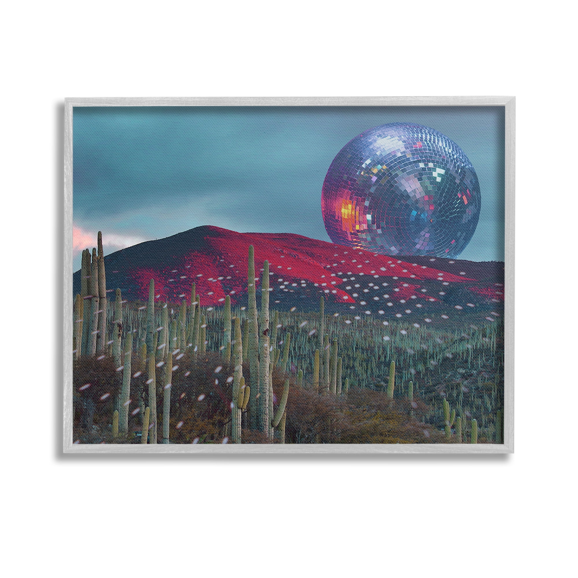 Stupell Industries Disco Ball in Desert Landscape Painting Gray Framed Art Print Wall Art, 14 x 11