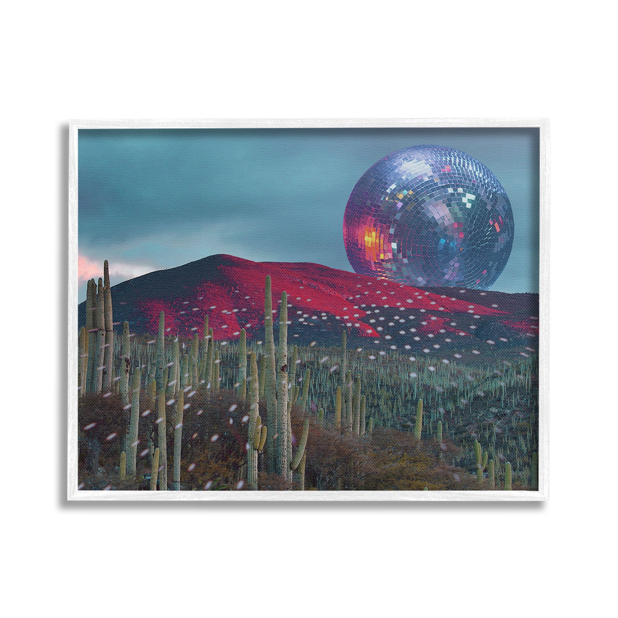 Stupell Industries Disco Ball in Desert Landscape Painting White Framed Art Print Wall Art, 30 x 24