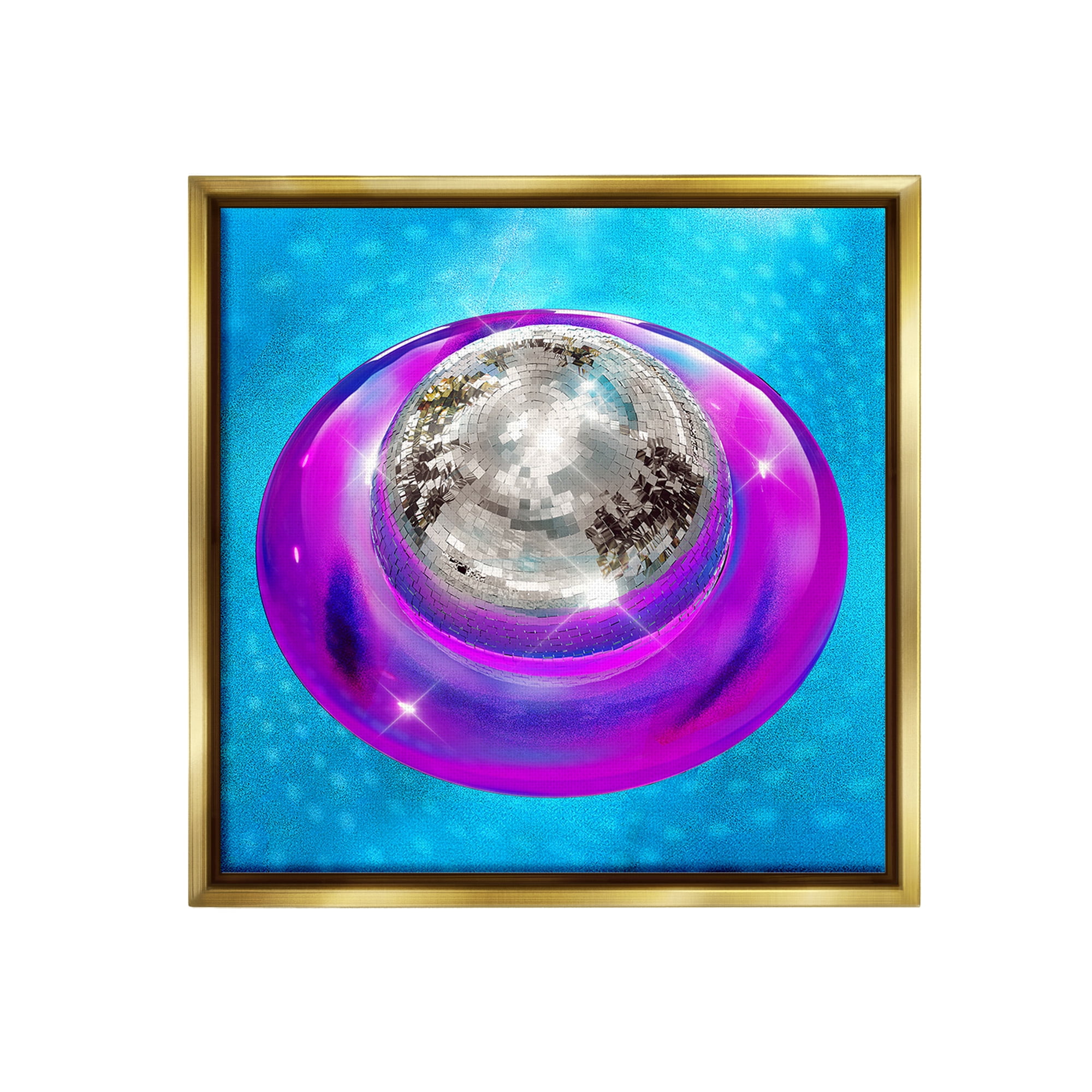 Stupell Industries Disco Ball in Pool Abstract Painting Gold Floater Framed Canvas Art Print Wall Art, 25 x 25