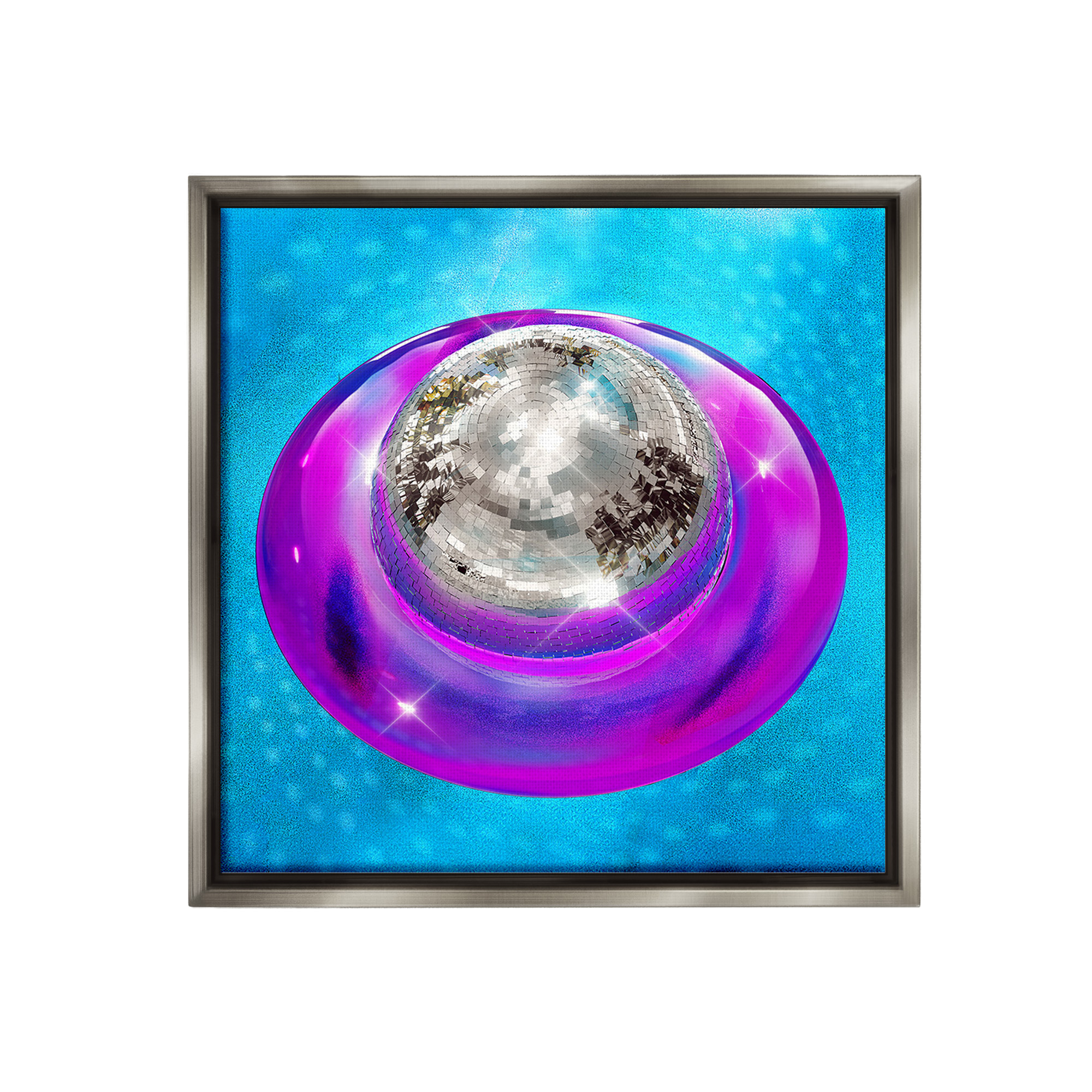 Stupell Industries Disco Ball in Pool Abstract Painting Gray Floater Framed Canvas Art Print Wall Art, 25 x 25