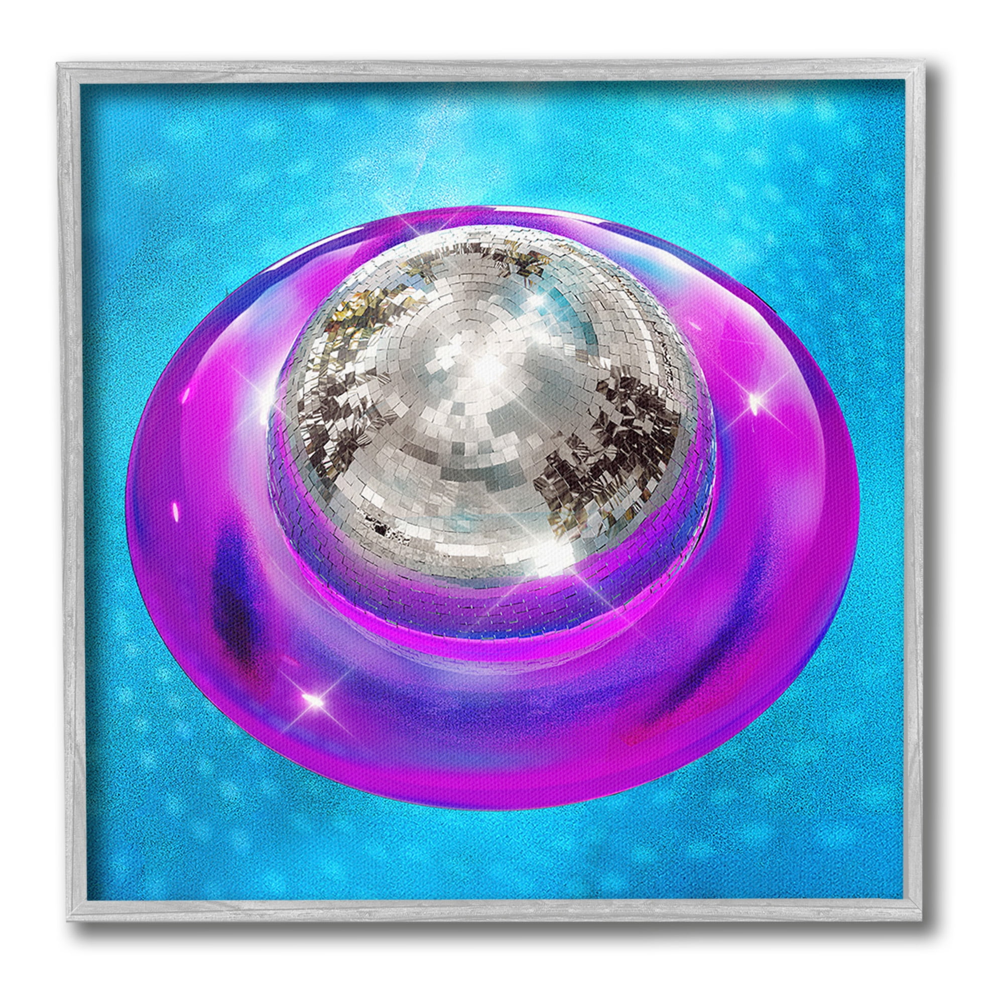 Stupell Industries Disco Ball in Pool Abstract Painting Gray Framed Art Print Wall Art, 12 x 12