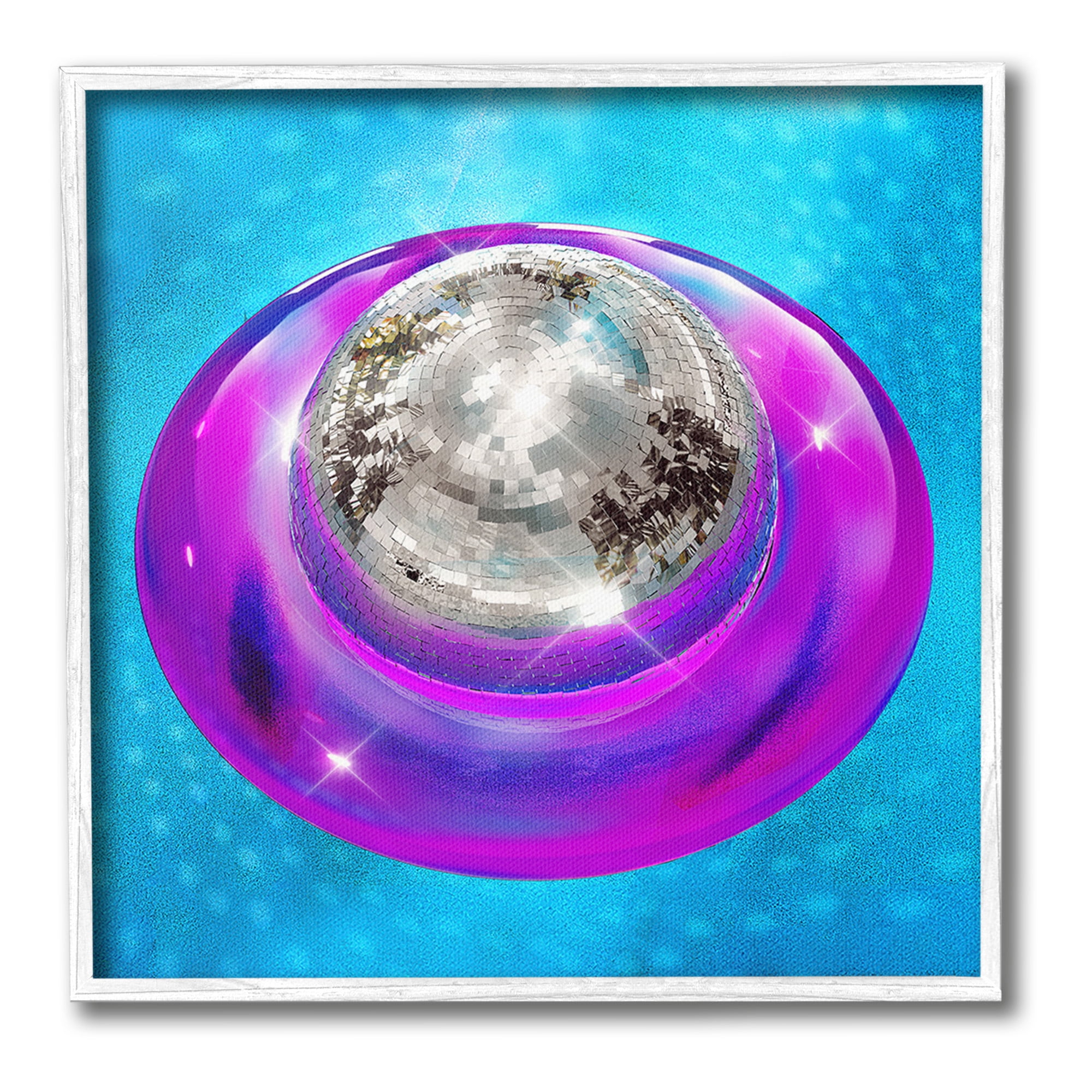 Stupell Industries Disco Ball in Pool Abstract Painting White Framed Art Print Wall Art, 12 x 12