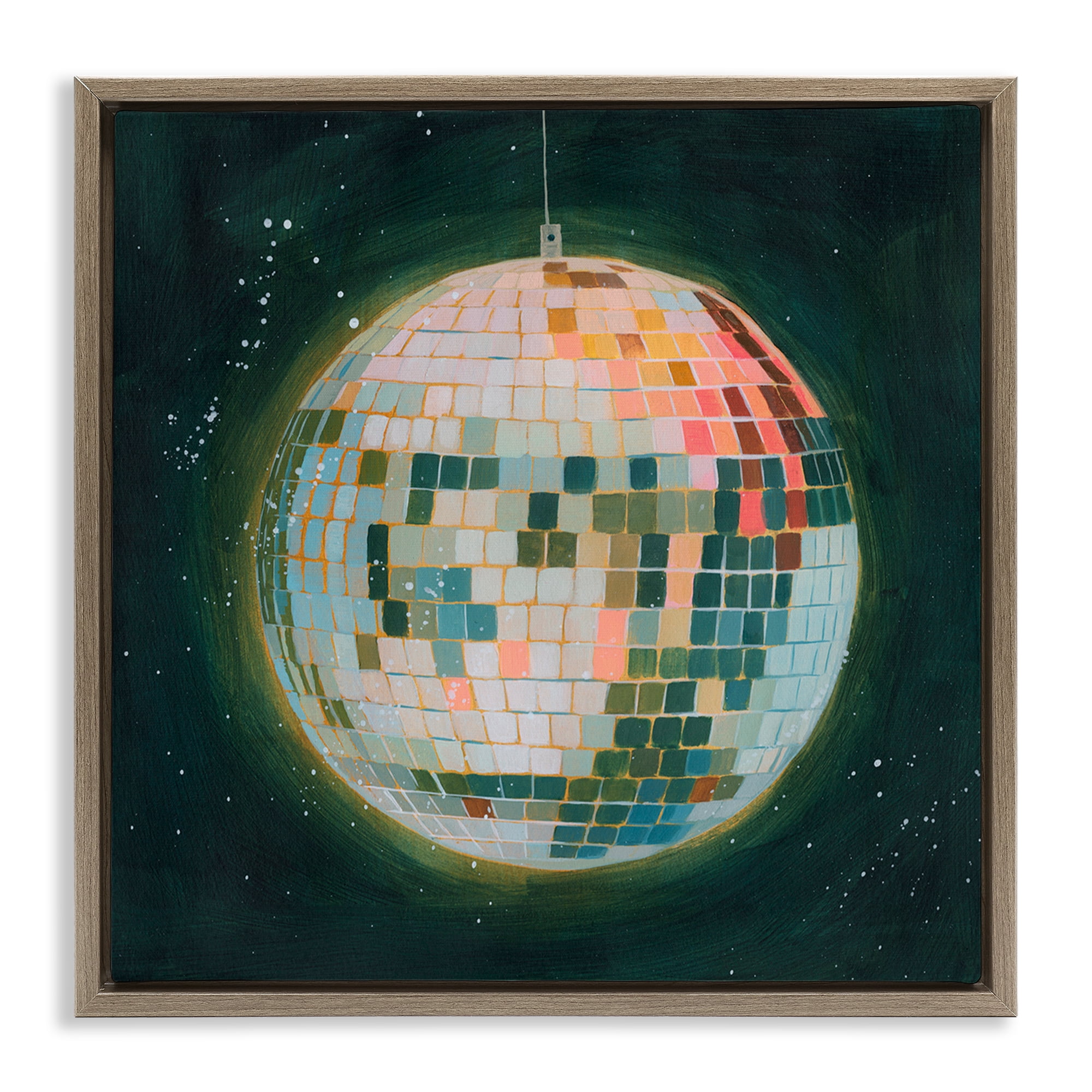 Stupell Industries Disco Ball in Space Entertainment Painting Brown Floater Framed Canvas Art Print Wall Art, 25 x 25
