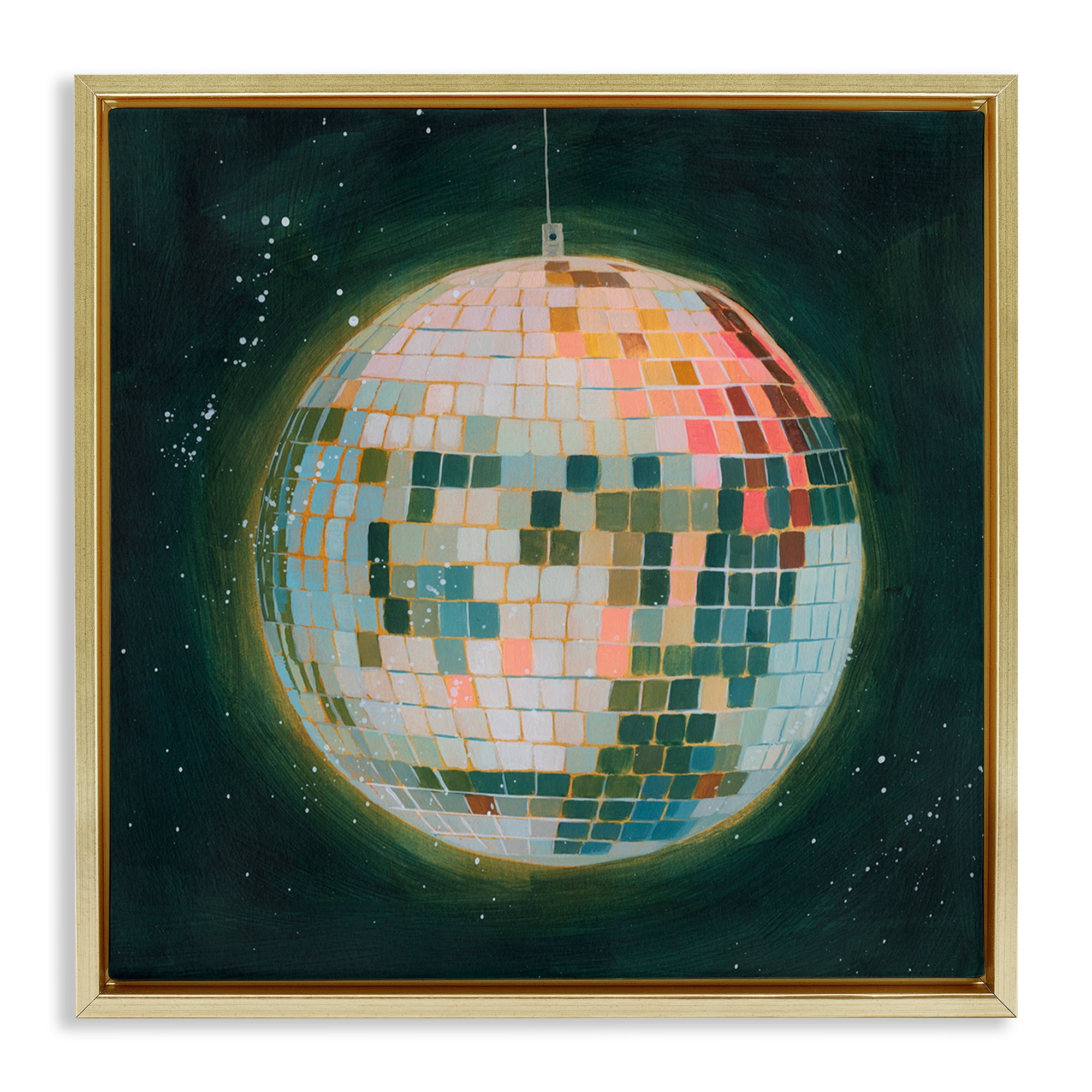 Stupell Industries Disco Ball in Space Entertainment Painting Gold Floater Framed Canvas Art Print Wall Art, 18 x 18