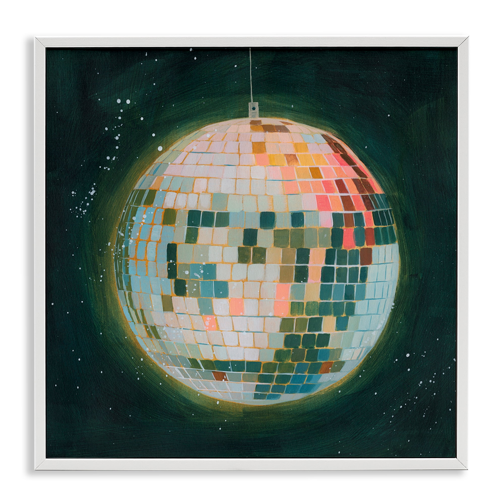 Stupell Industries Disco Ball in Space Entertainment Painting White Framed Art Print Wall Art, 24 x 24
