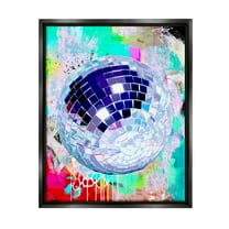 Stupell Industries Disco Ball on Graffiti Abstract Painting Black Floater Framed Art Print Wall Art, 17 x 21