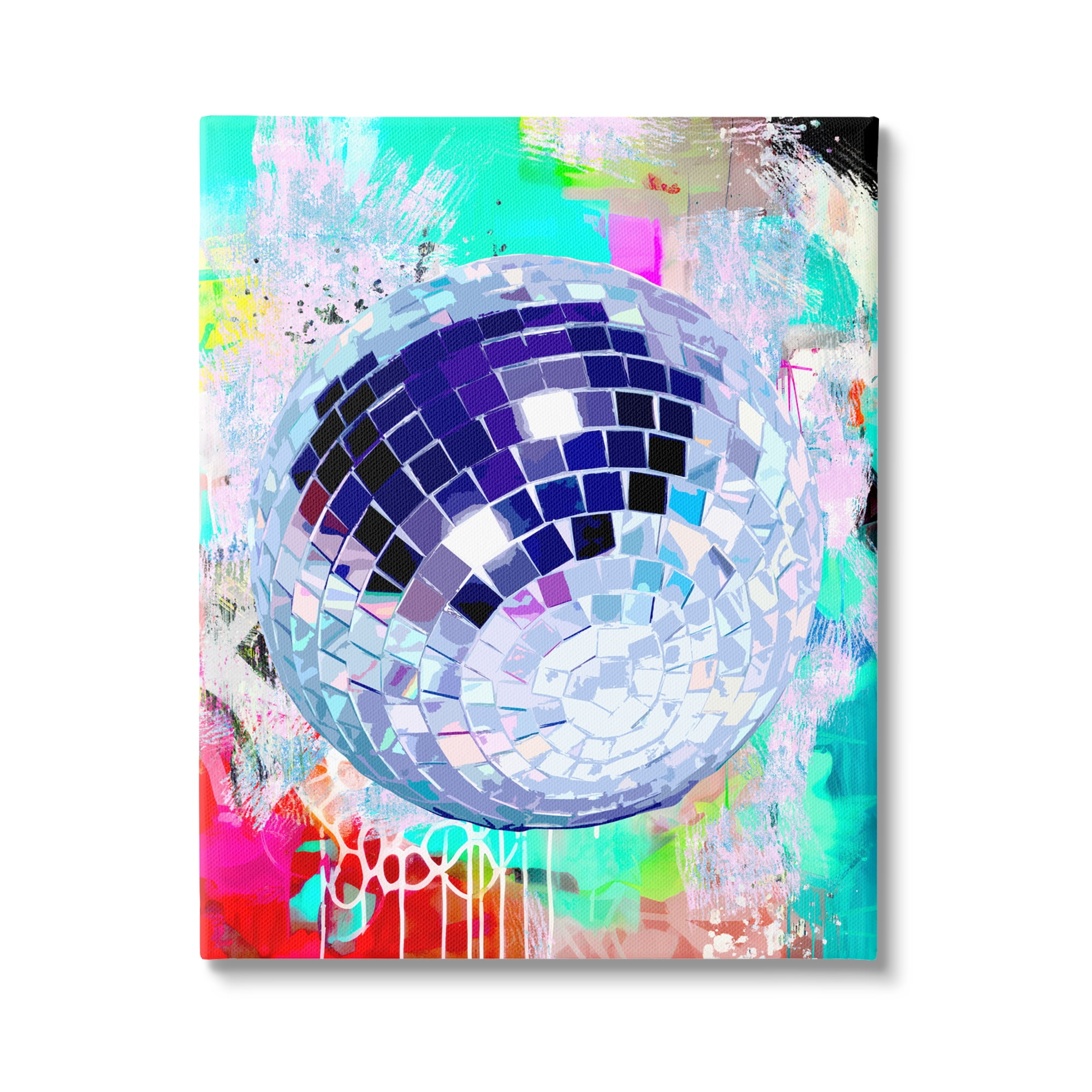 Stupell Industries Disco Ball on Graffiti Abstract Painting Gallery Wrapped Canvas Print Wall Art, 36 x 48