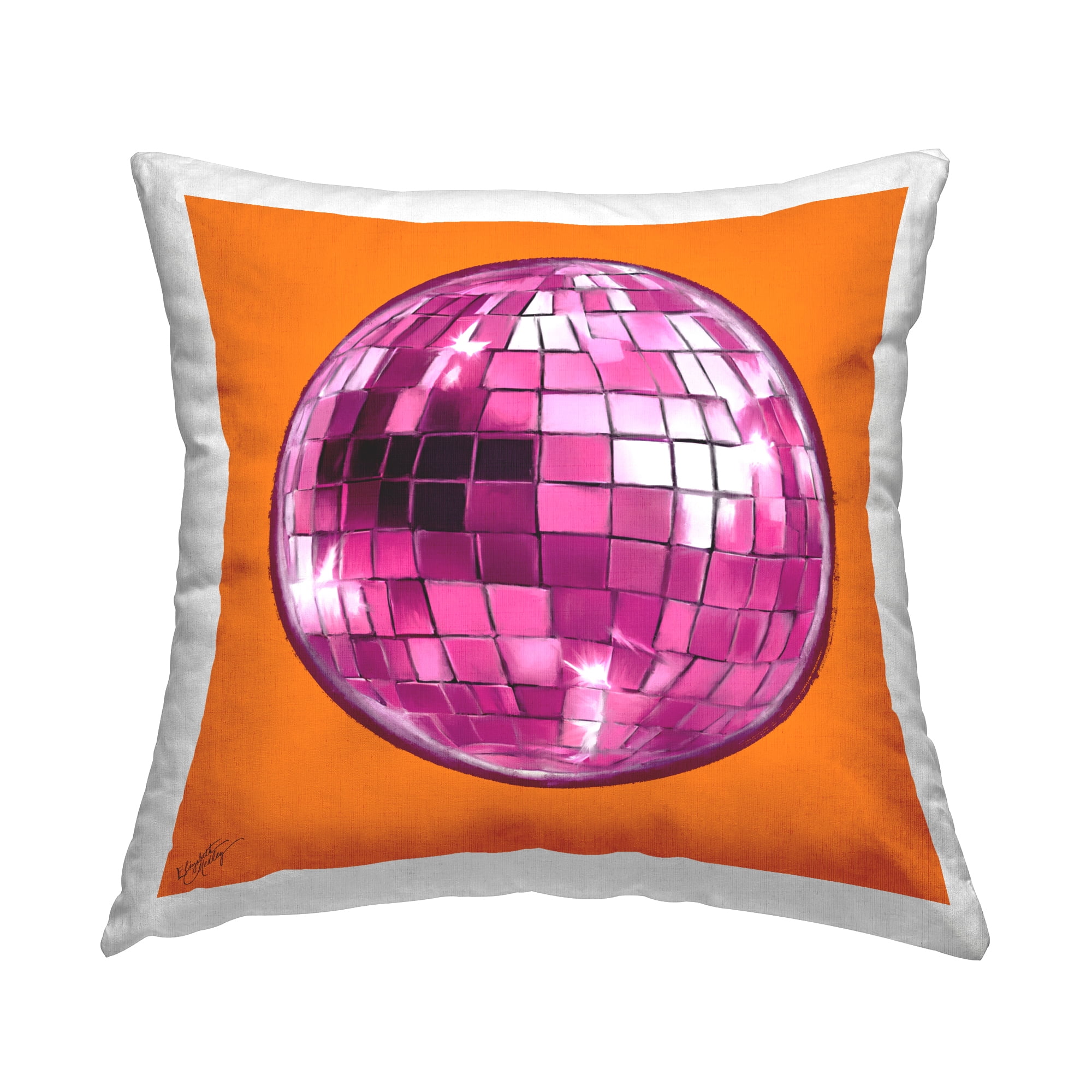 Stupell Industries Disco Ball on Orange Decorative Printed Throw Pillow Design by Elizabeth Medley.
