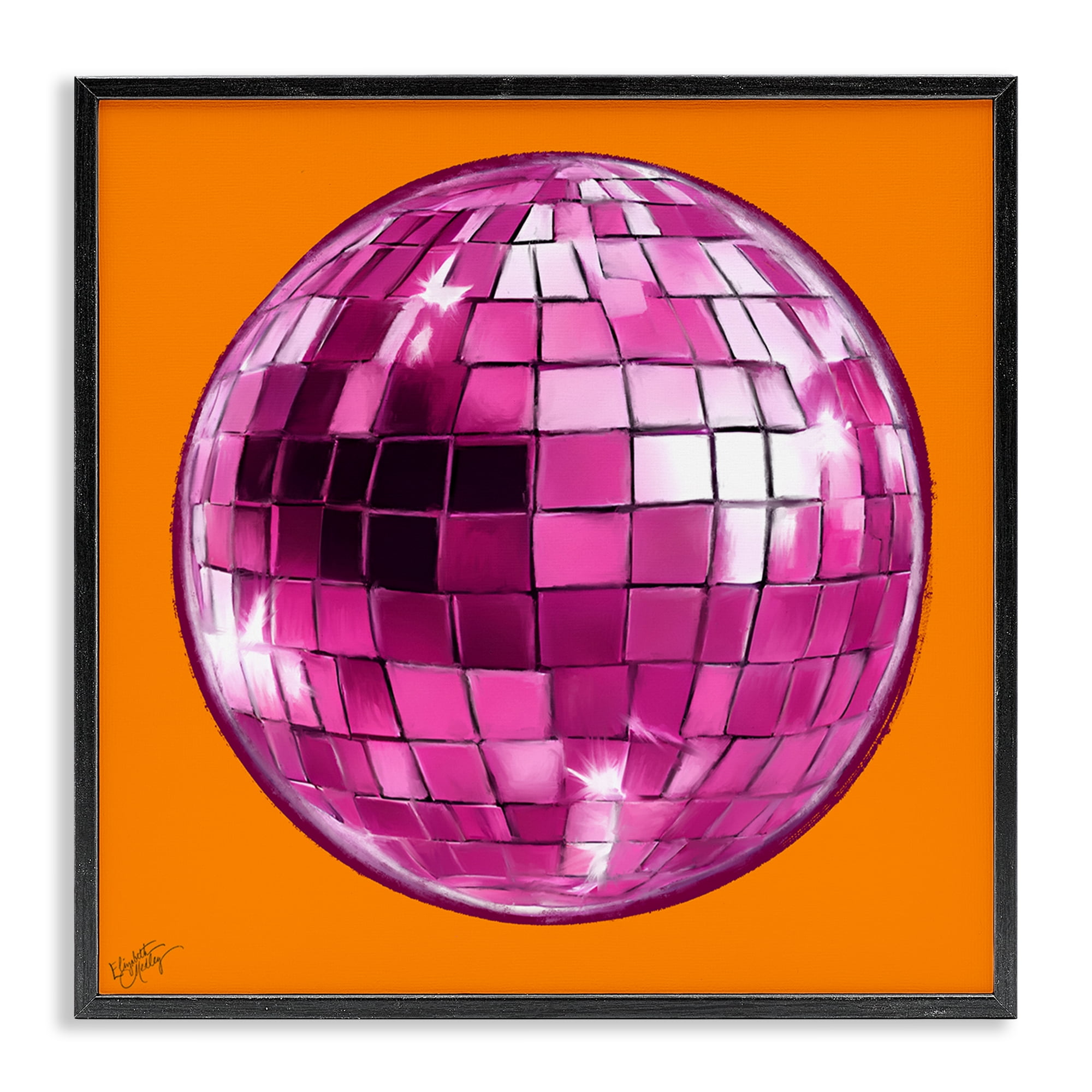 Stupell Industries Disco Ball on Orange Novelty & Humor Painting Black Framed Art Print Wall Art, 24 x 24