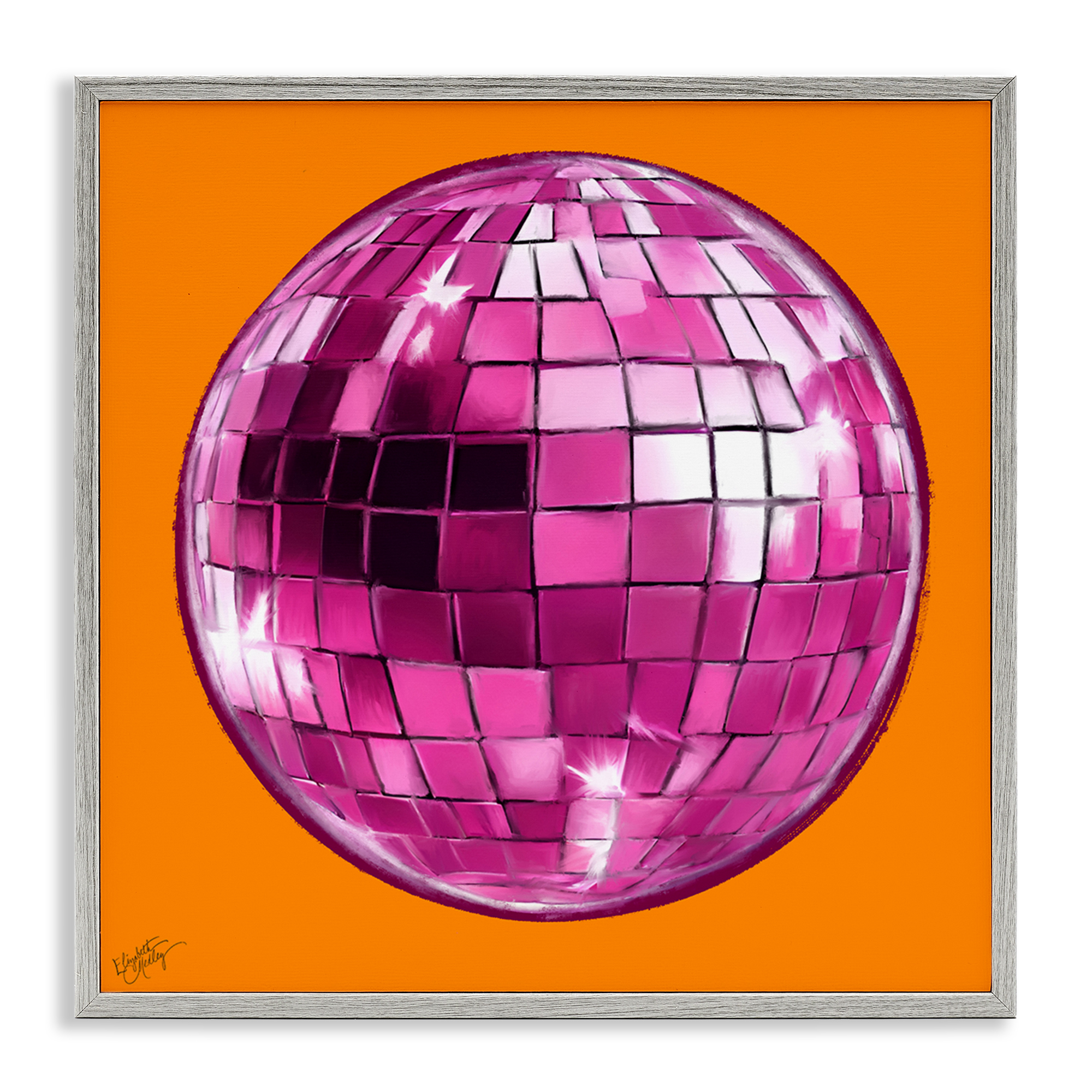 Stupell Industries Disco Ball on Orange Novelty & Humor Painting Gray Framed Art Print Wall Art, 17 x 17