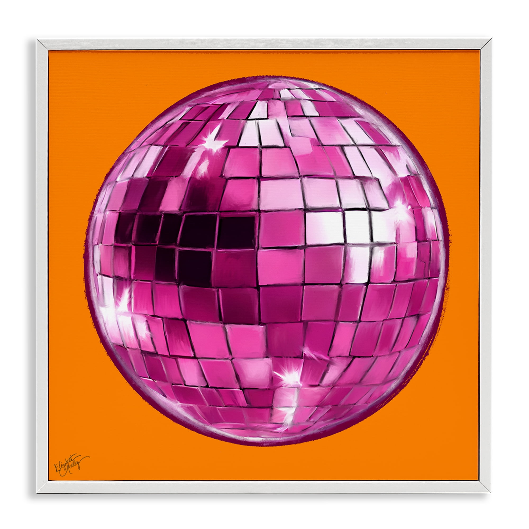 Stupell Industries Disco Ball on Orange Novelty & Humor Painting White Framed Art Print Wall Art, 12 x 12