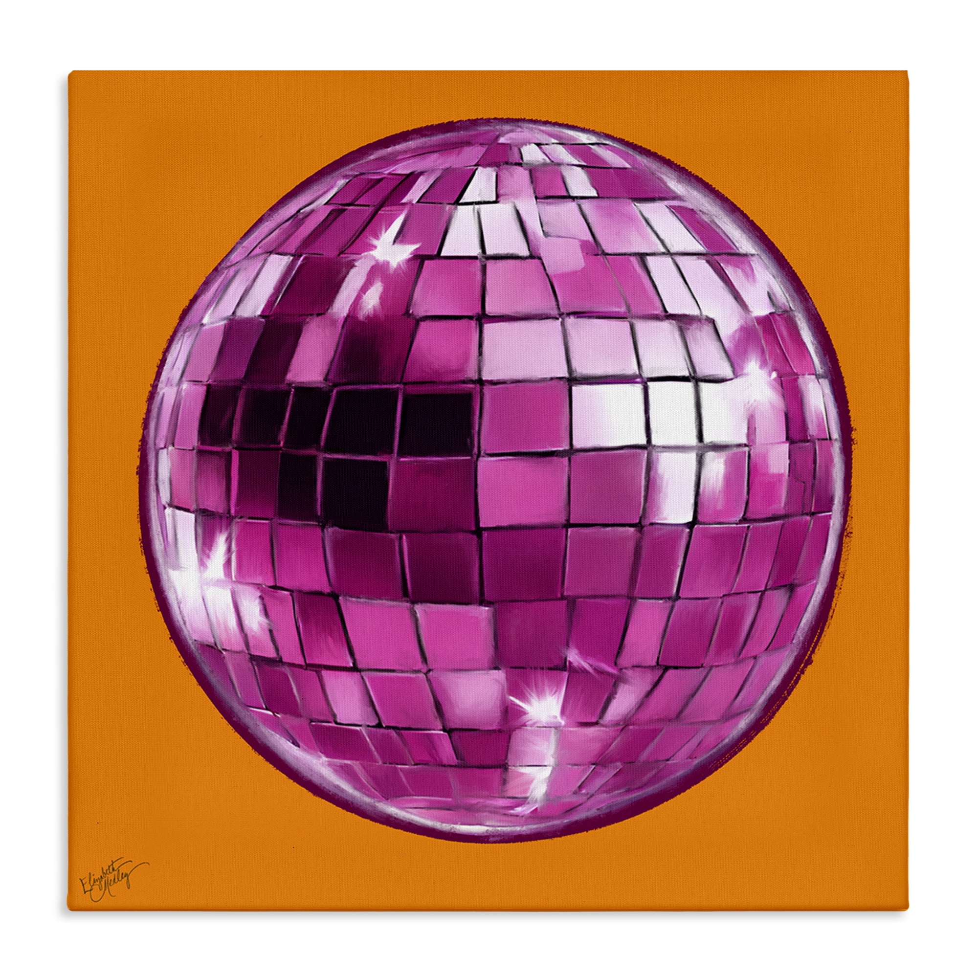 Stupell Industries Disco Ball on Orange Novelty & Humor Painting Wrapped Canvas Art Print Wall Art, 24 x 24