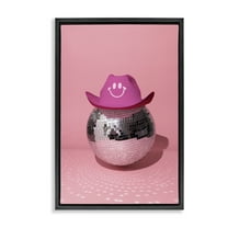 Stupell Industries Disco Ball with Cowboy Hat Performing Arts Painting Black Floater Framed Art Print Wall Art, 17 x 25