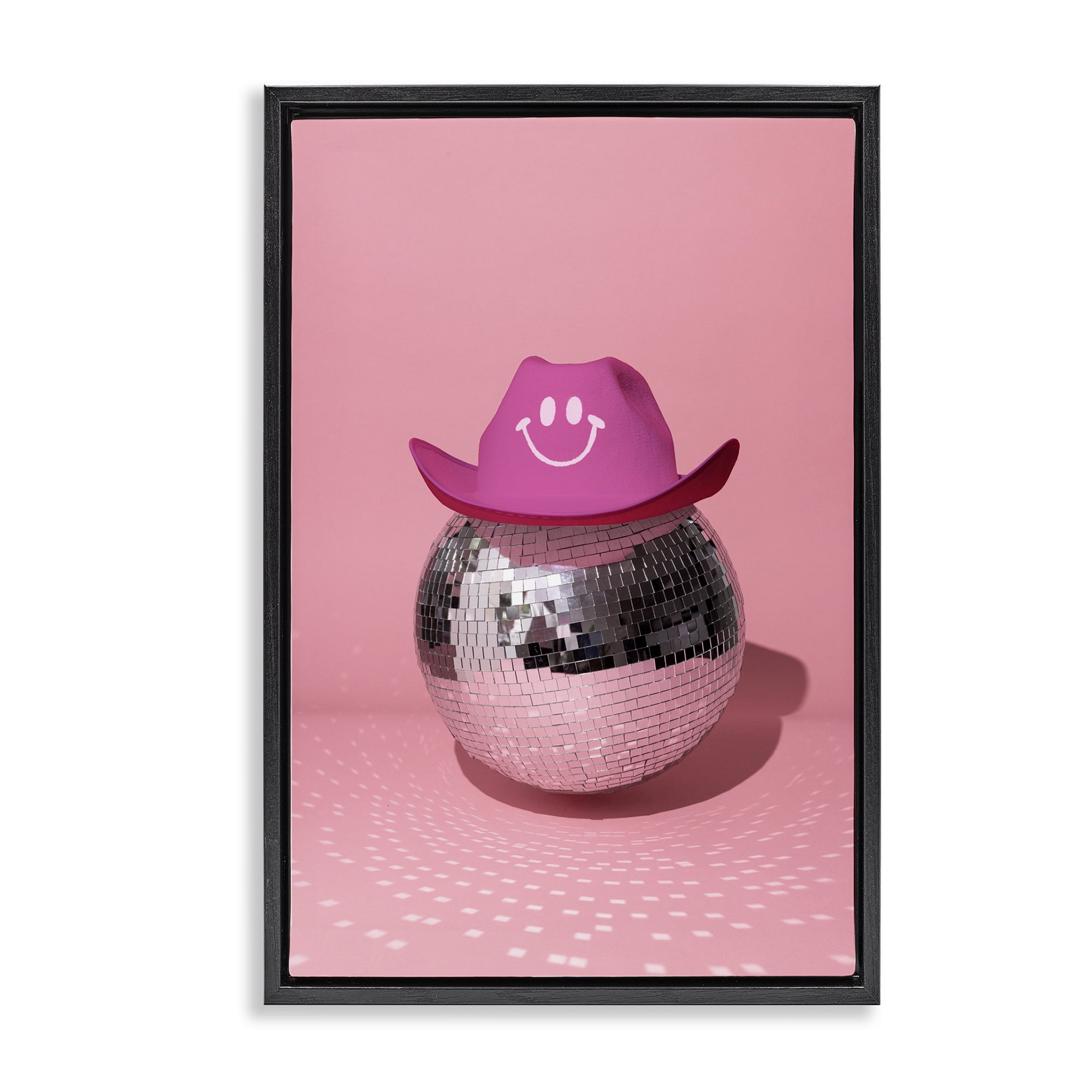 Stupell Industries Disco Ball with Cowboy Hat Performing Arts Painting Black Floater Framed Art Print Wall Art, 21 x 31