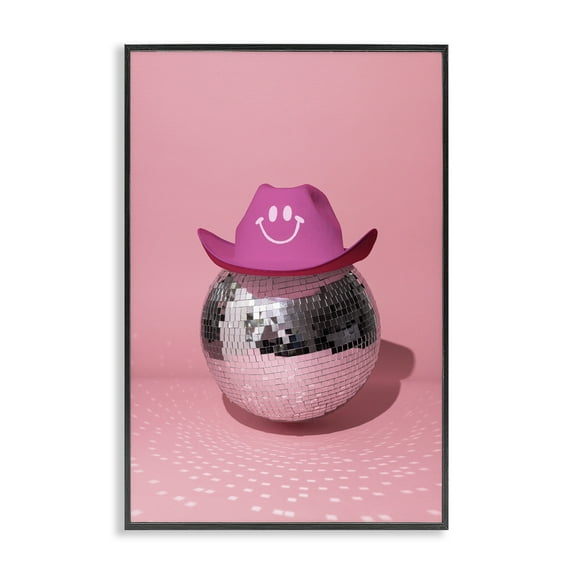 Stupell Industries Disco Ball with Cowboy Hat Performing Arts Painting Black Framed Art Print Wall Art, 20 x 30