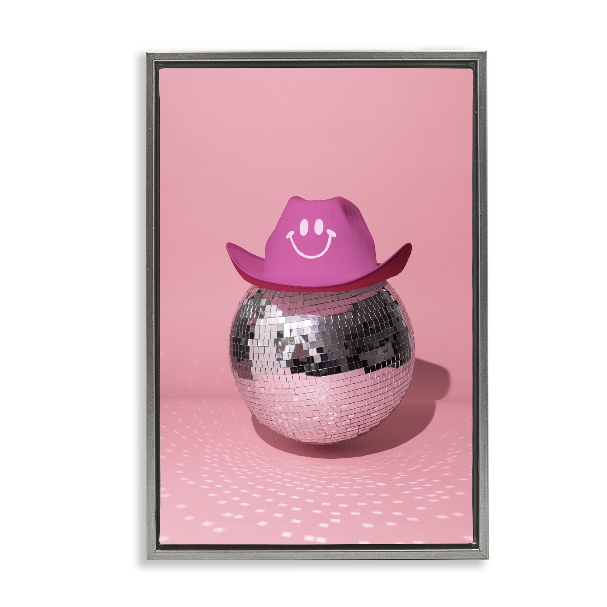 Stupell Industries Disco Ball with Cowboy Hat Performing Arts Painting Gray Floater Framed Art Print Wall Art, 17 x 25