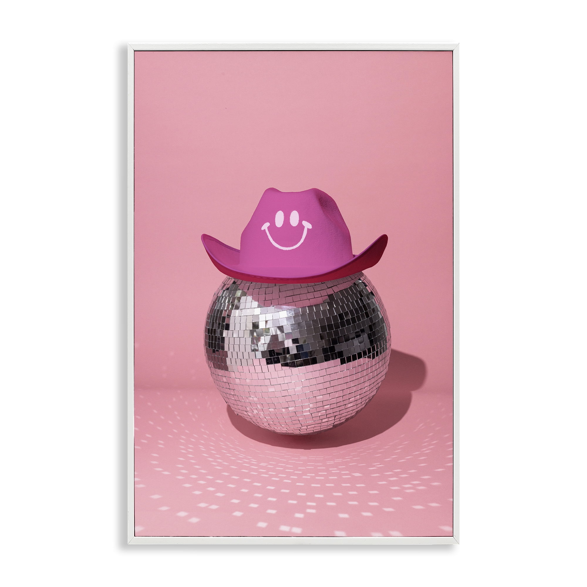 Stupell Industries Disco Ball with Cowboy Hat Performing Arts Painting White Framed Art Print Wall Art, 16 x 24