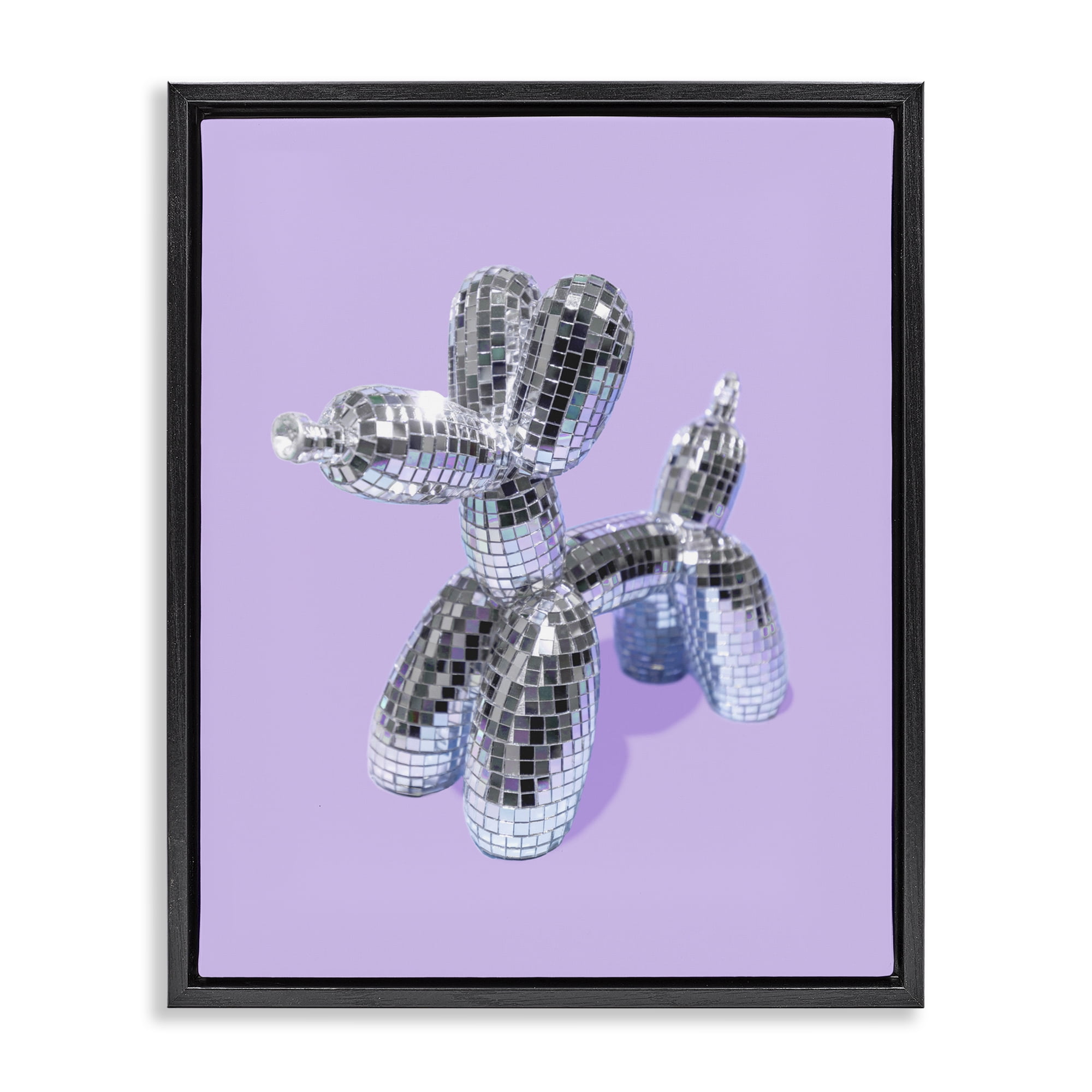 Stupell Industries Disco Balloon Animal on Lilac Black Framed Floater Canvas Wall Art, design by LISH Creative