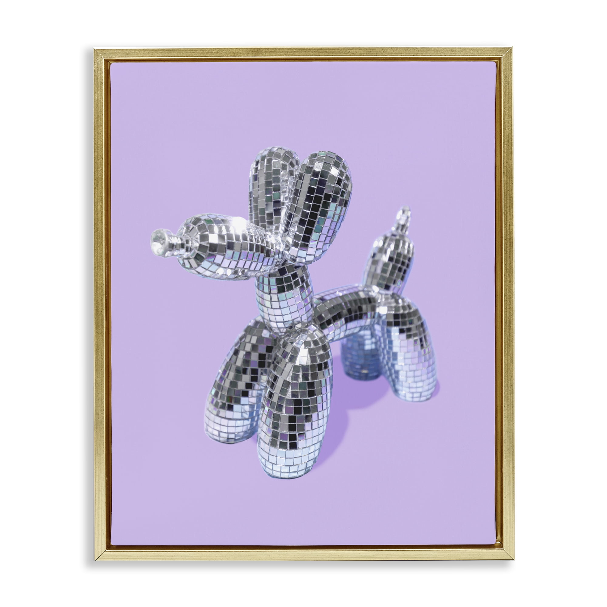 Stupell Industries Disco Balloon Animal on Lilac Gold Framed Floater Canvas Wall Art, design by LISH Creative