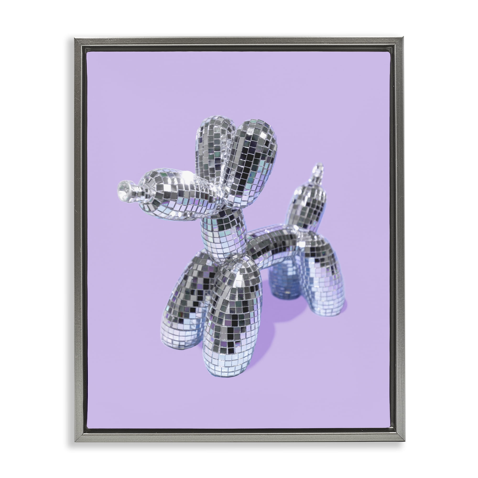 Stupell Industries Disco Balloon Animal on Lilac Gray Framed Floater Canvas Wall Art, design by LISH Creative