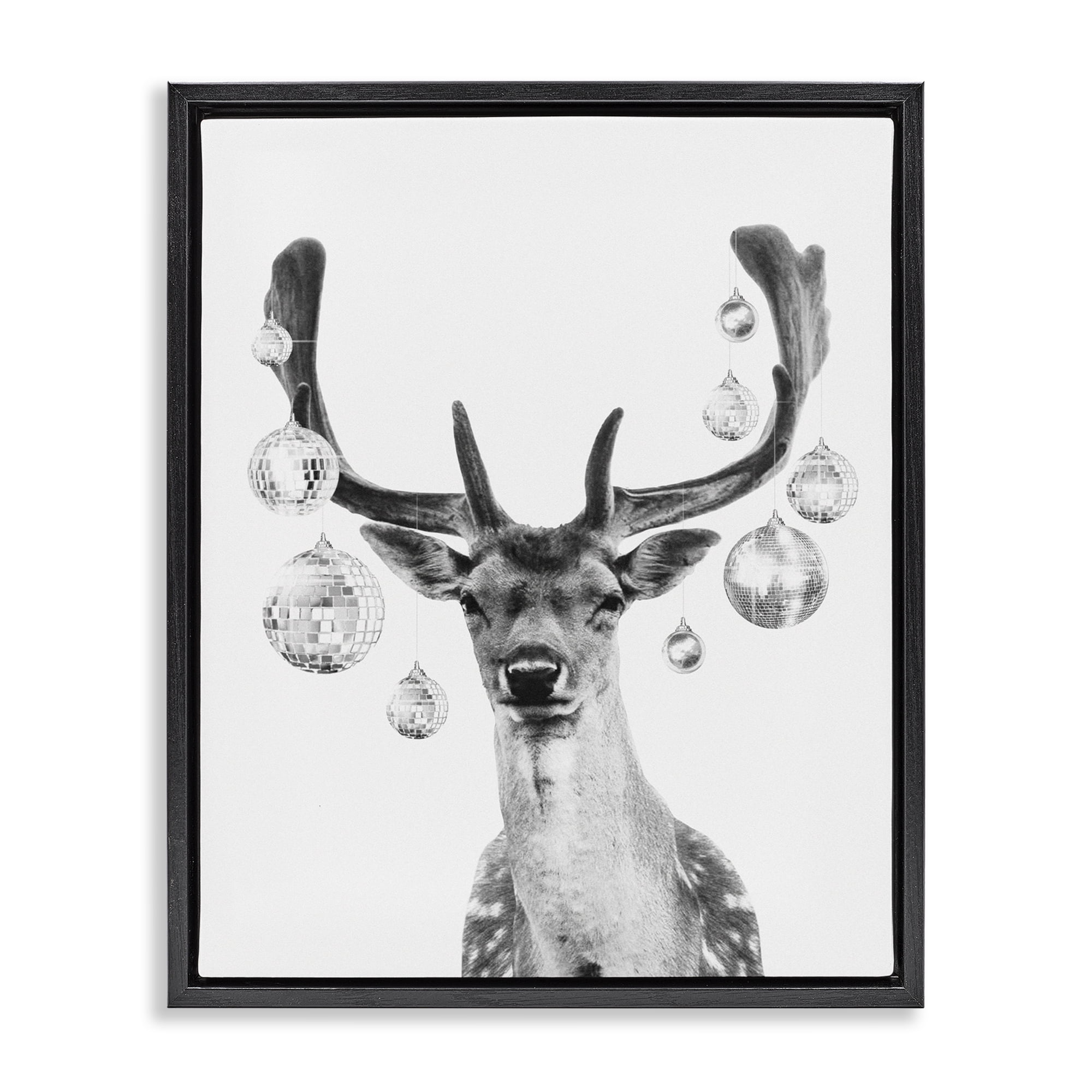 Stupell Industries Disco Balls & Fawn Animals & Insects Painting Black Floater Framed Canvas Art Print Wall Art, 25 x 31