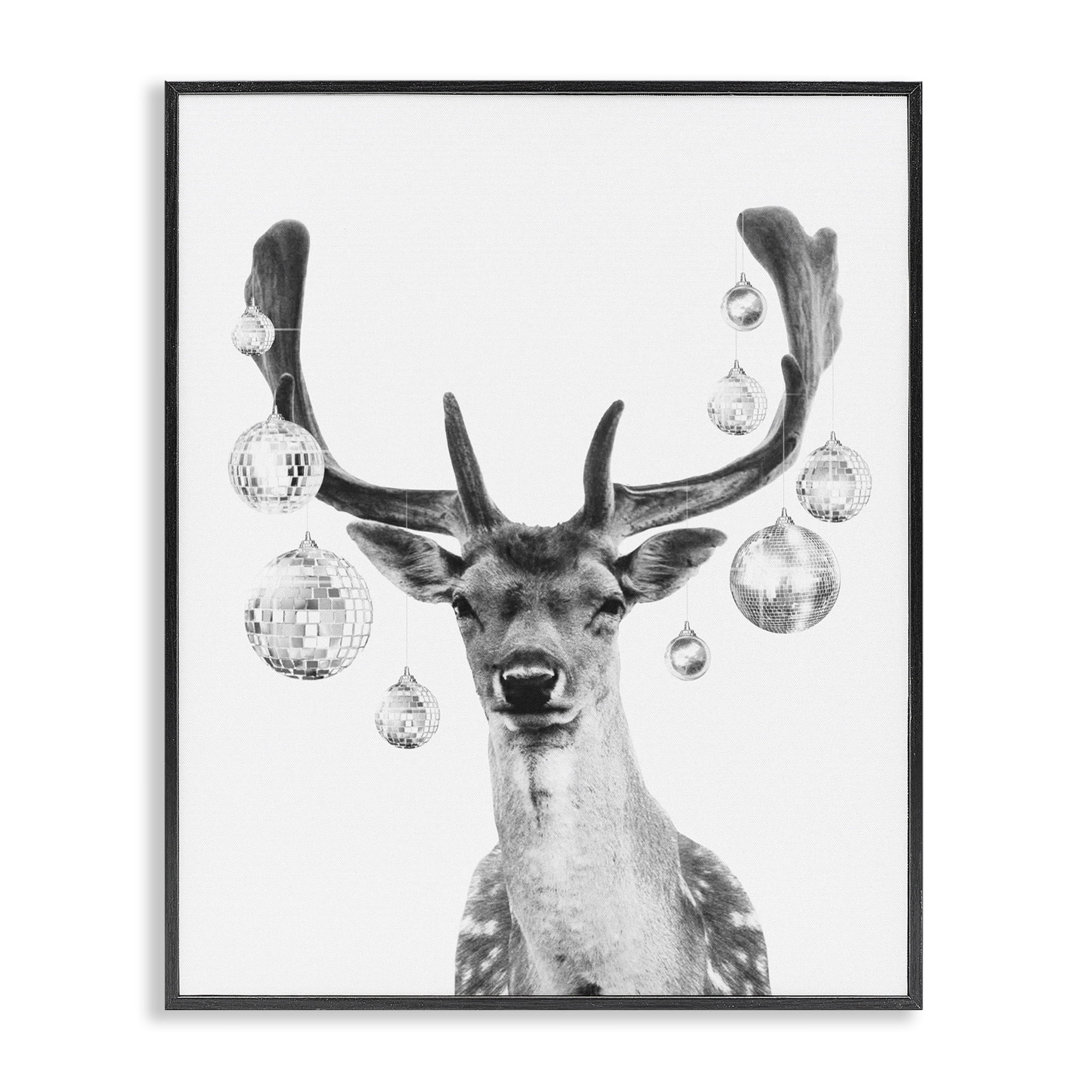 Stupell Industries Disco Balls & Fawn Animals & Insects Painting Black Framed Art Print Wall Art, 16 x 20
