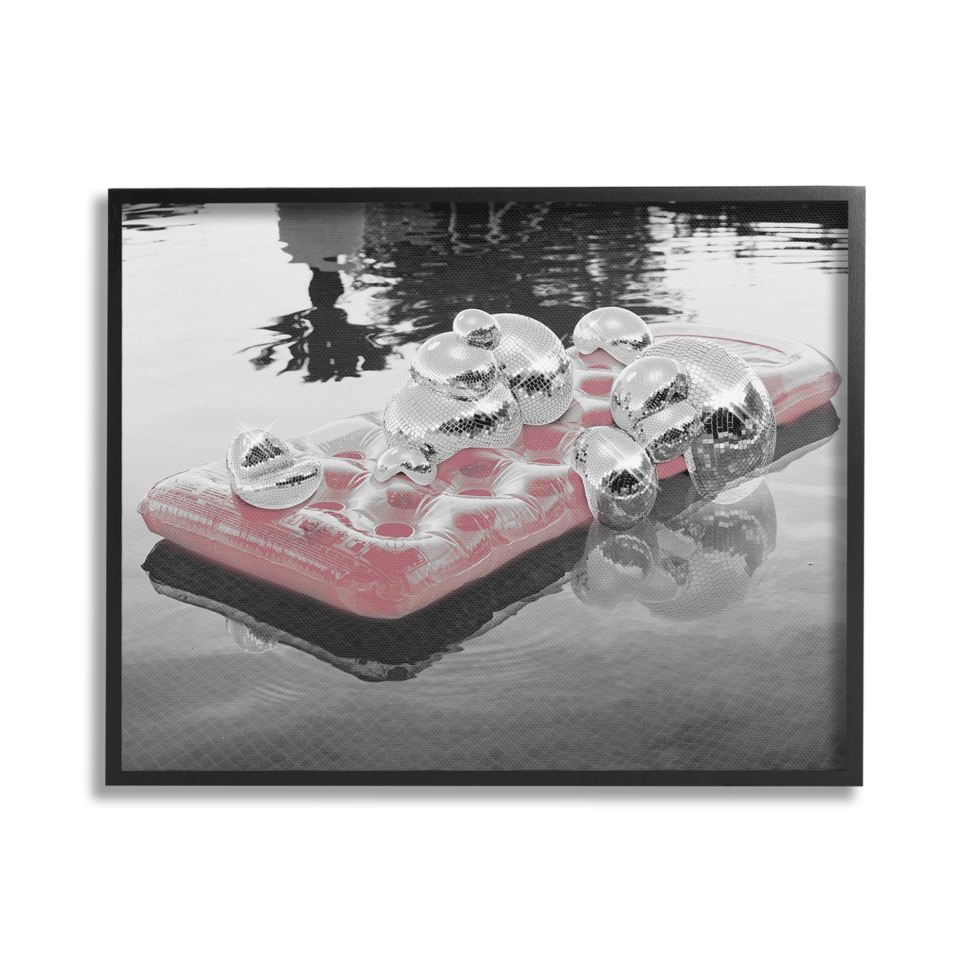 Stupell Industries Disco Balls Pool Float Abstract Painting Black Framed Art Print Wall Art, 30 x 24